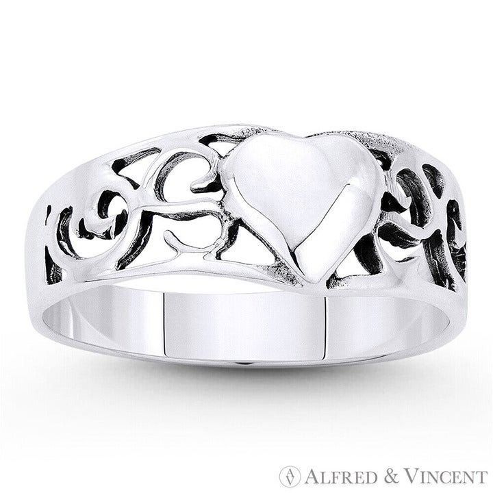 Other Heart Charm & Filigree Curved Band in .925 Sterling Silver Size ONE SIZE - 1 Preview