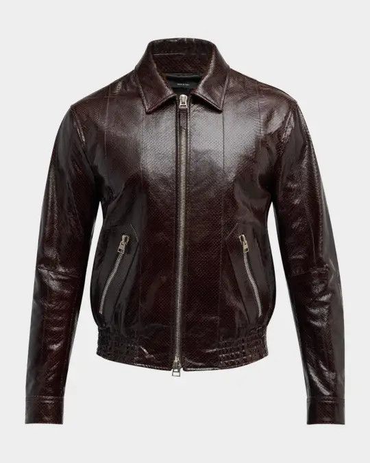 Tom Ford o1sm1stk0326 Python-Effect Leather Jacket in Dark Brown Size US XL / EU 56 / 4 - 1 Preview