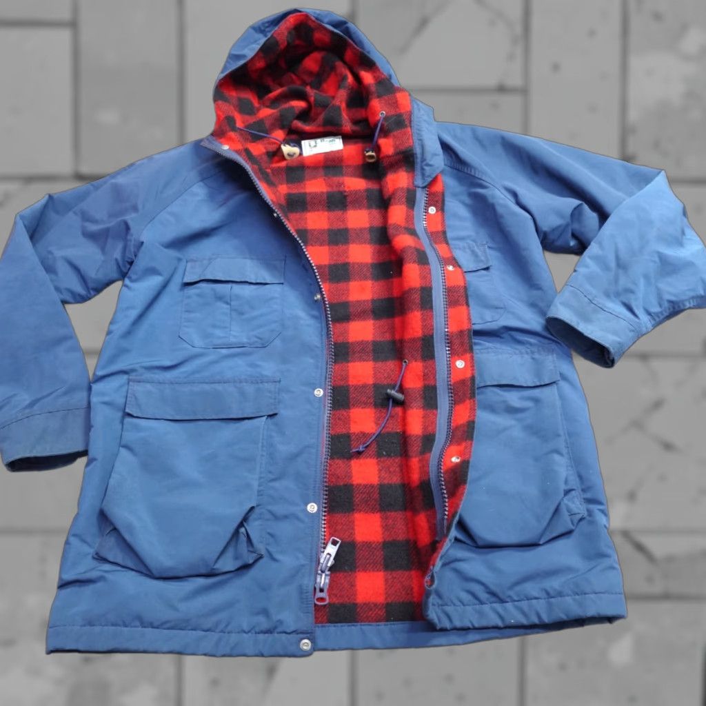 Vintage VINTAGE L.L. Bean Parka Jacket Men's Large Blue Wool Lined Buffalo Plaid Hooded Nylon Shell Short Snap Zip | ? Size US L / EU 52-54 / 3 - 1 Thumbnail