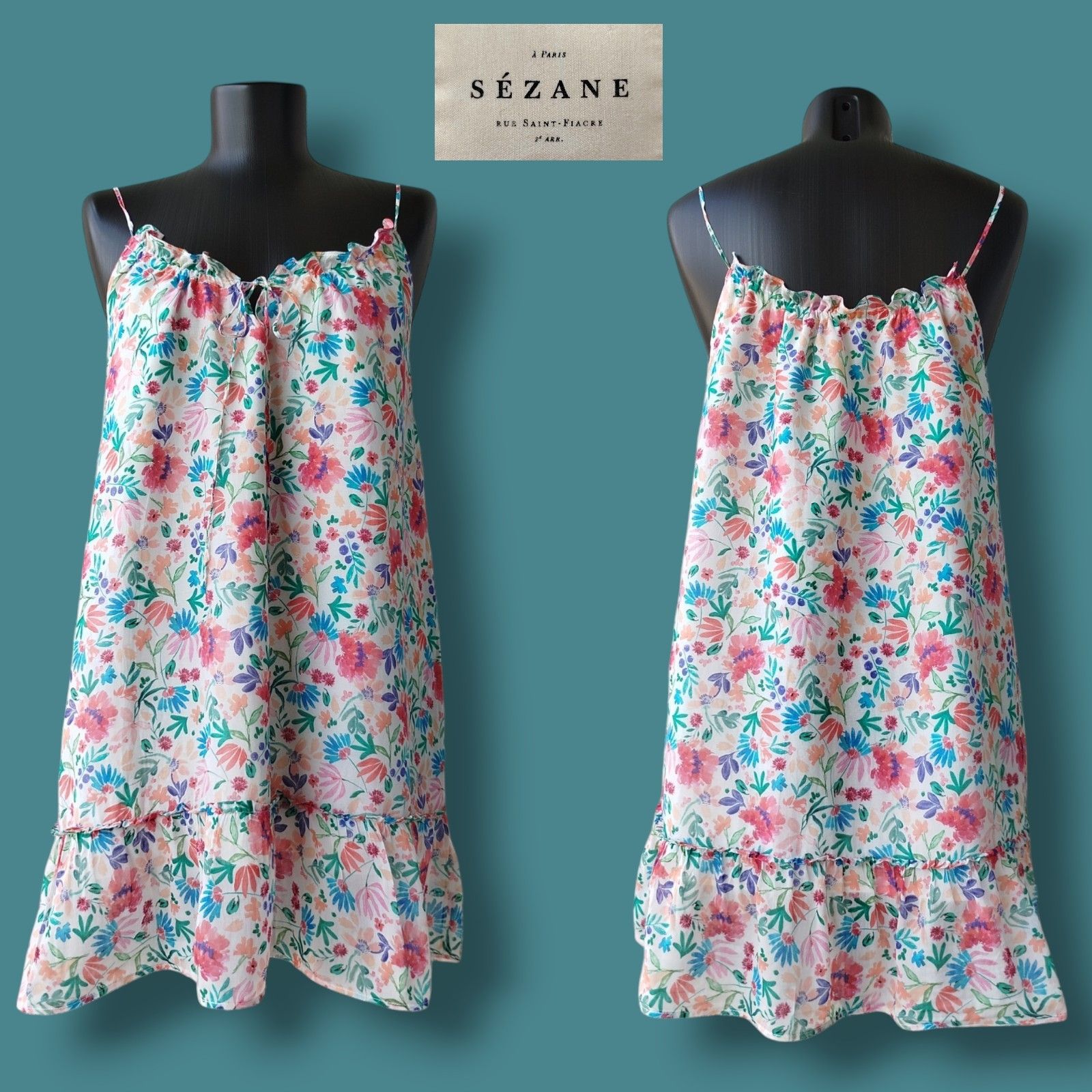 Sido Dress Sleeveless Cami Floral Ruffle Cotton Silk Blend, Women's