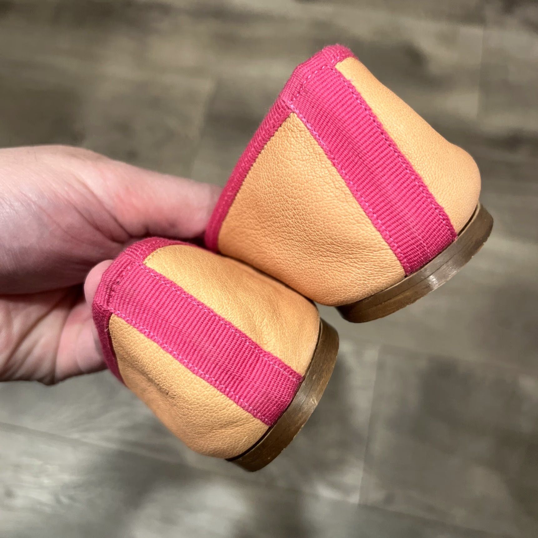 J.Crew VINTAGE J.CREW Natalia Dip Dyed Leather Ballet Flats Size 8.5 Tan Pink Womens Size US 8.5 / IT 38.5 - 3 Thumbnail