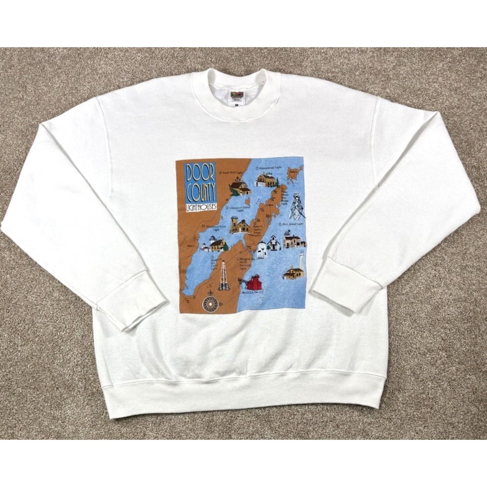 Fruit Of The Loom VINTAGE Door County Wisconsin Pullover Crewneck Sweatshirt Men Large White Apple Graphic Print 90s, US Midwest, Fruit of the Loom Size US L / EU 52-54 / 3 - 2 Thumbnail