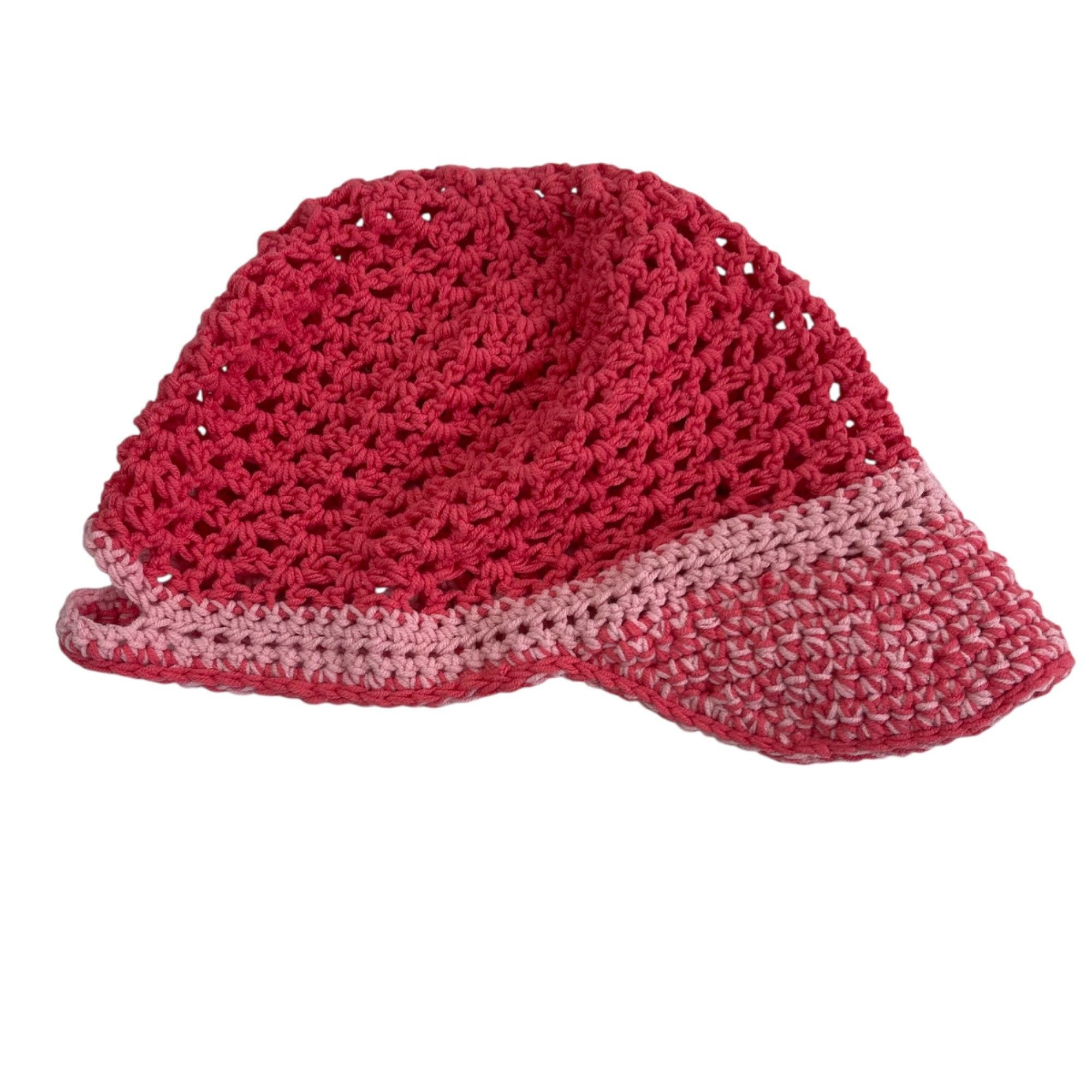Handmade Crochet Baseball Cap Ponytail Hat Breathable Pattern Pink Ad Size ONE SIZE - 6 Thumbnail