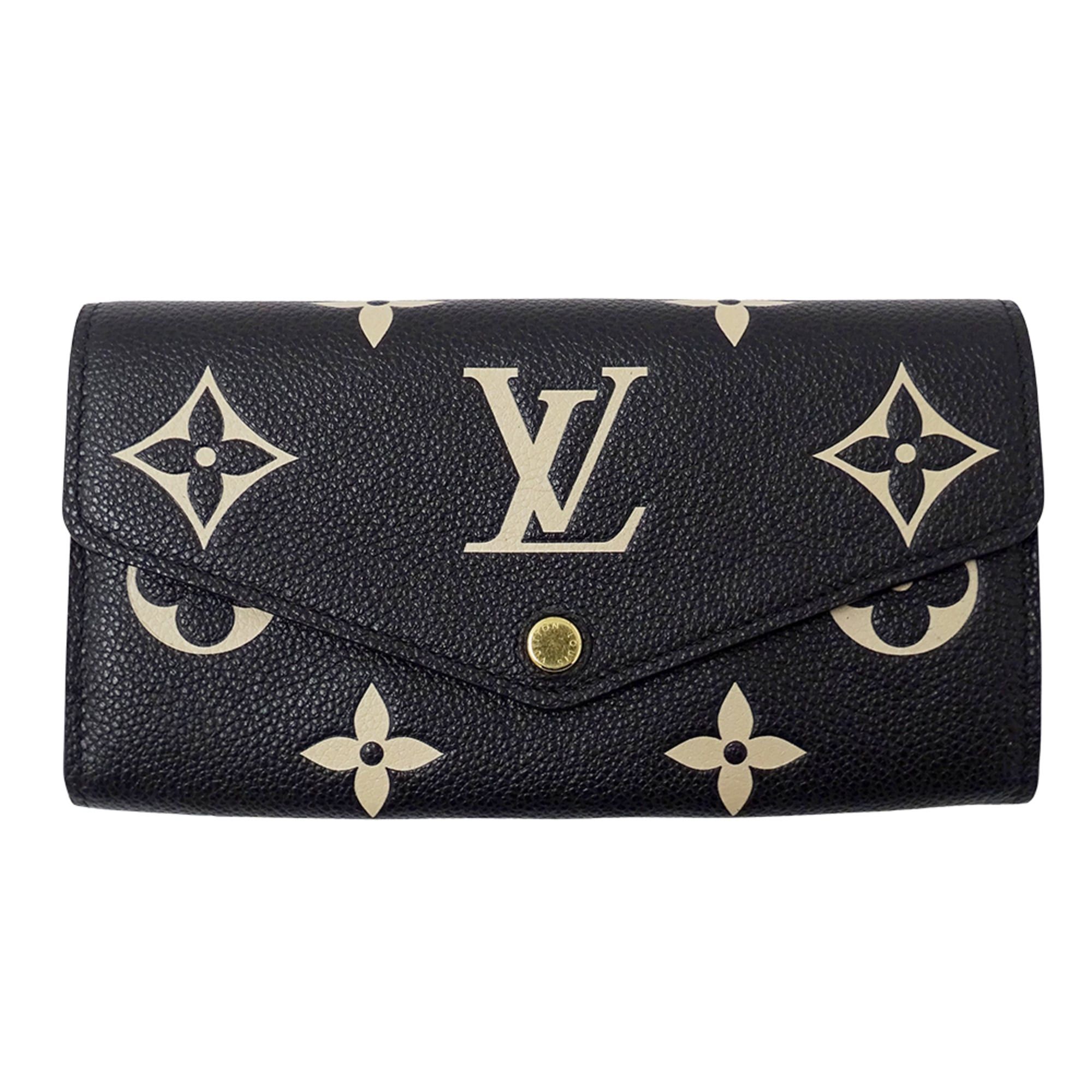 Louis Vuitton Louis Vuitton Bicolor Monogram Empreinte Women's Long Wallet Portefeuille Sarah Noir Beige M80496 Black Size ONE SIZE - 1 Thumbnail