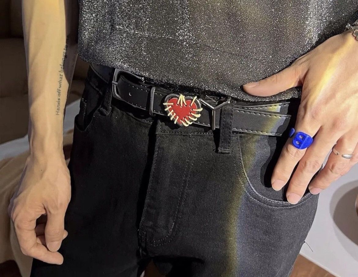 Japanese Brand × Vintage Retro black I LOVE YOU heart pu leather belt Size ONE SIZE - 4 Thumbnail