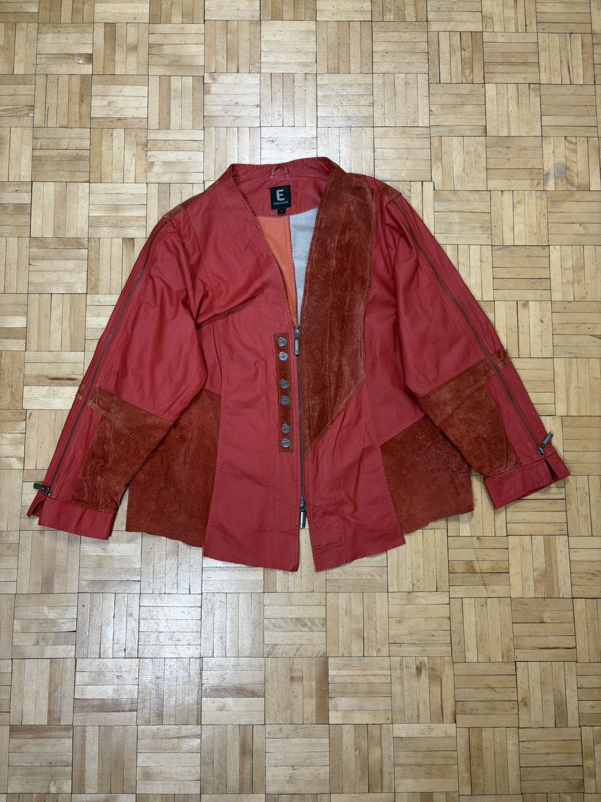 Vintage Burgundy Leather Patchwork Boho Hippie Jacket Size L / US 10 / IT 46 - 1 Thumbnail