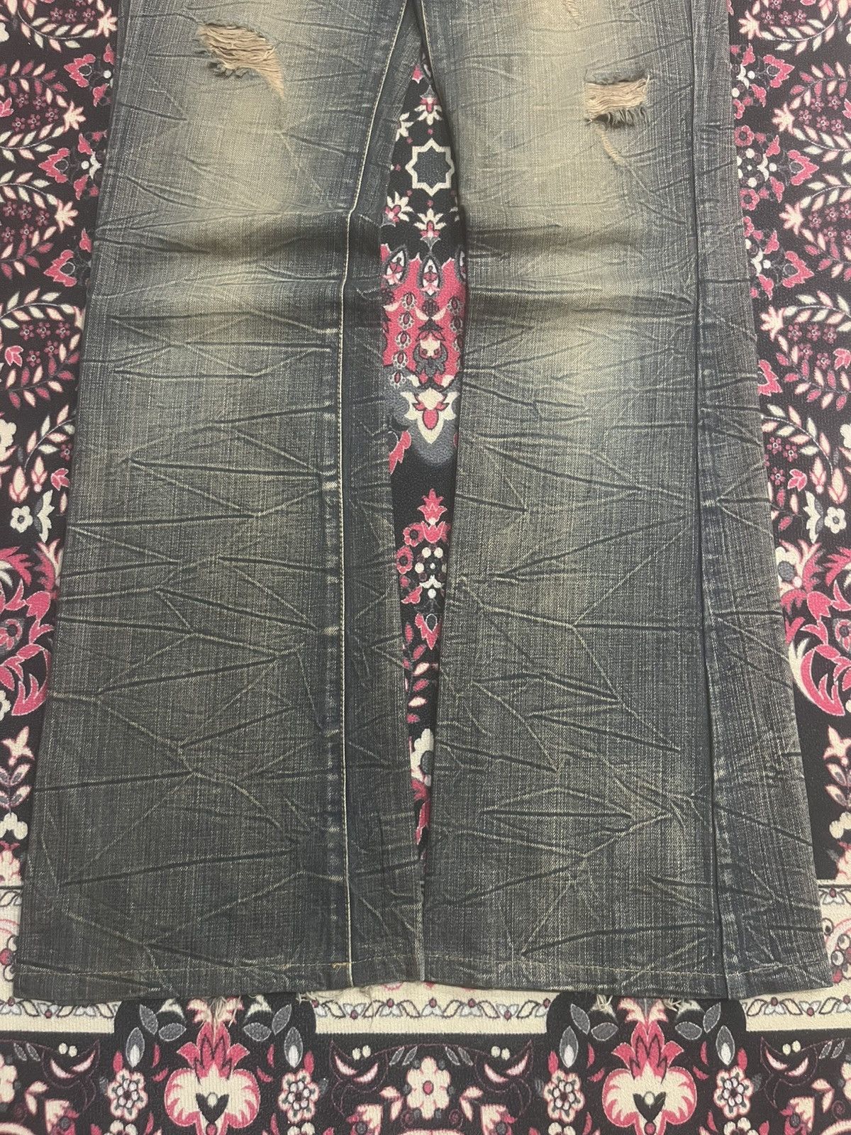 Number (N)ine Japanese Brand Mud Washed Distressed Glass Crack Flare Jeans Size US 32 / EU 48 - 8 Thumbnail