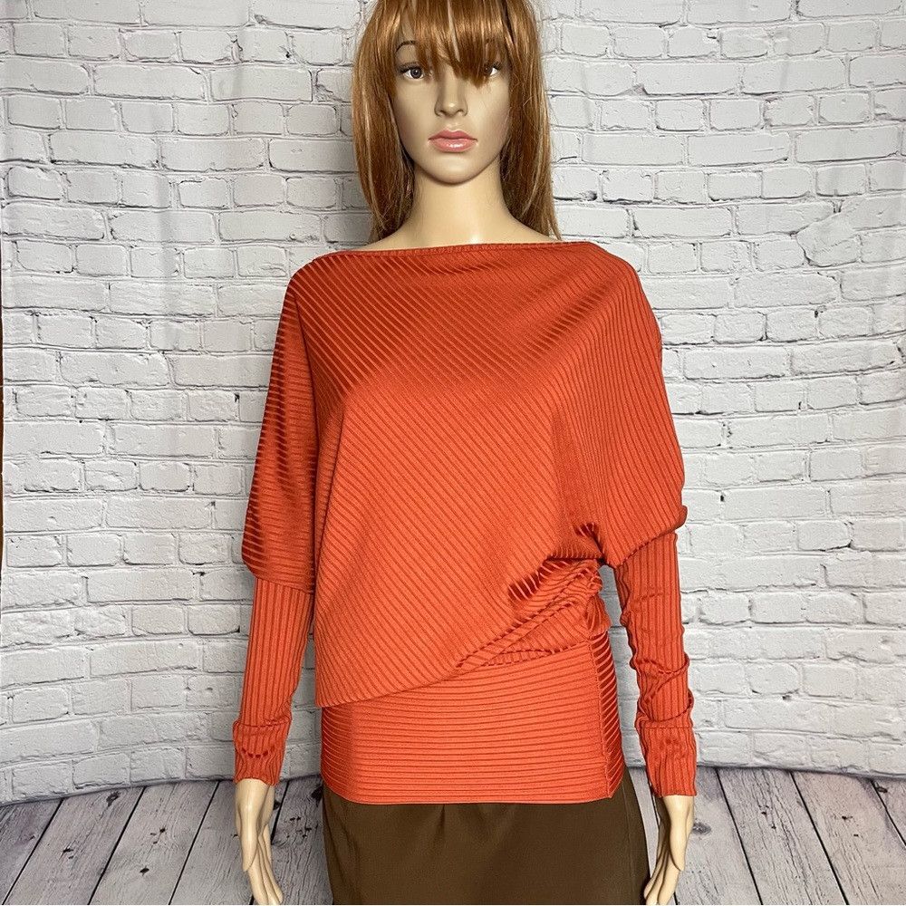 Other NWT New Parisian Asymmetrical Long Sleeve Orange Top Made i Size S / US 4 / IT 40 - 1 Thumbnail