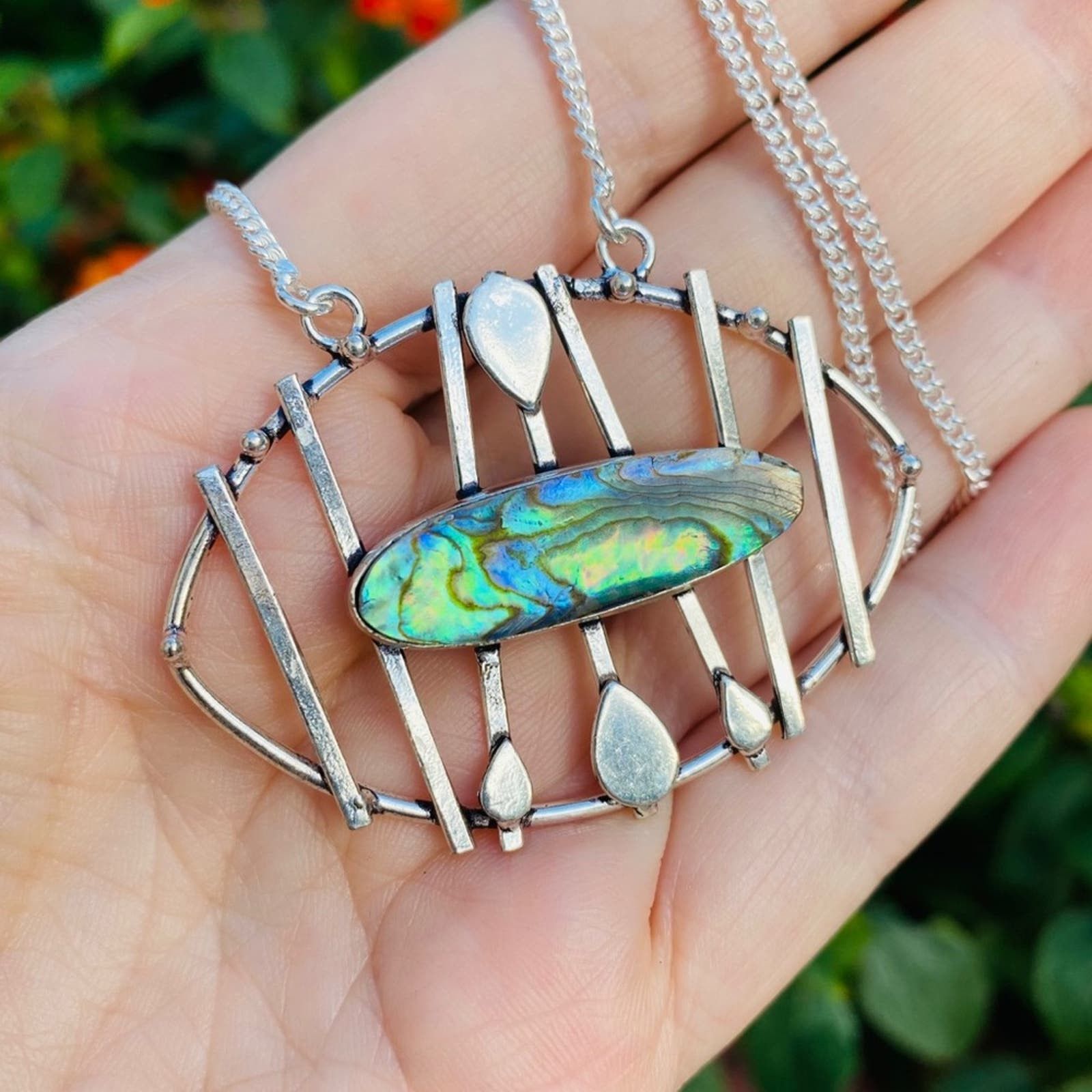 Handmade Abalone Shell Sterling Silver Art Deco Handmade Necklace Size ONE SIZE - 3 Thumbnail