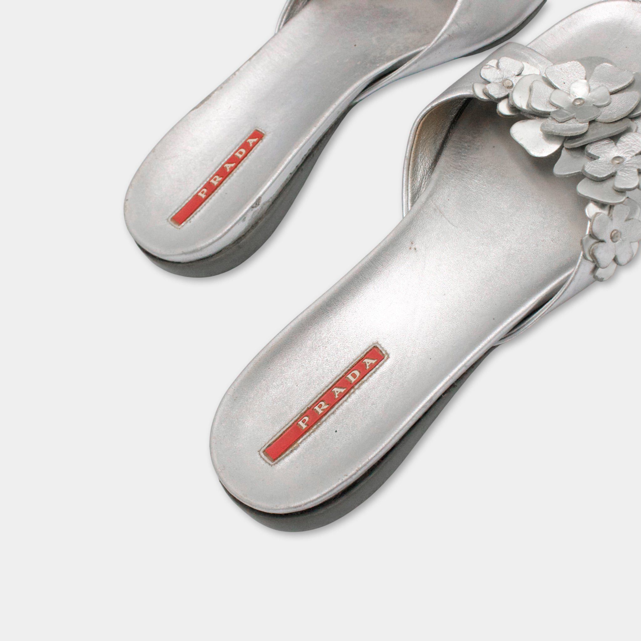 Prada Prada Flower Silver Sandals Size US 8 / IT 38 - 4 Thumbnail
