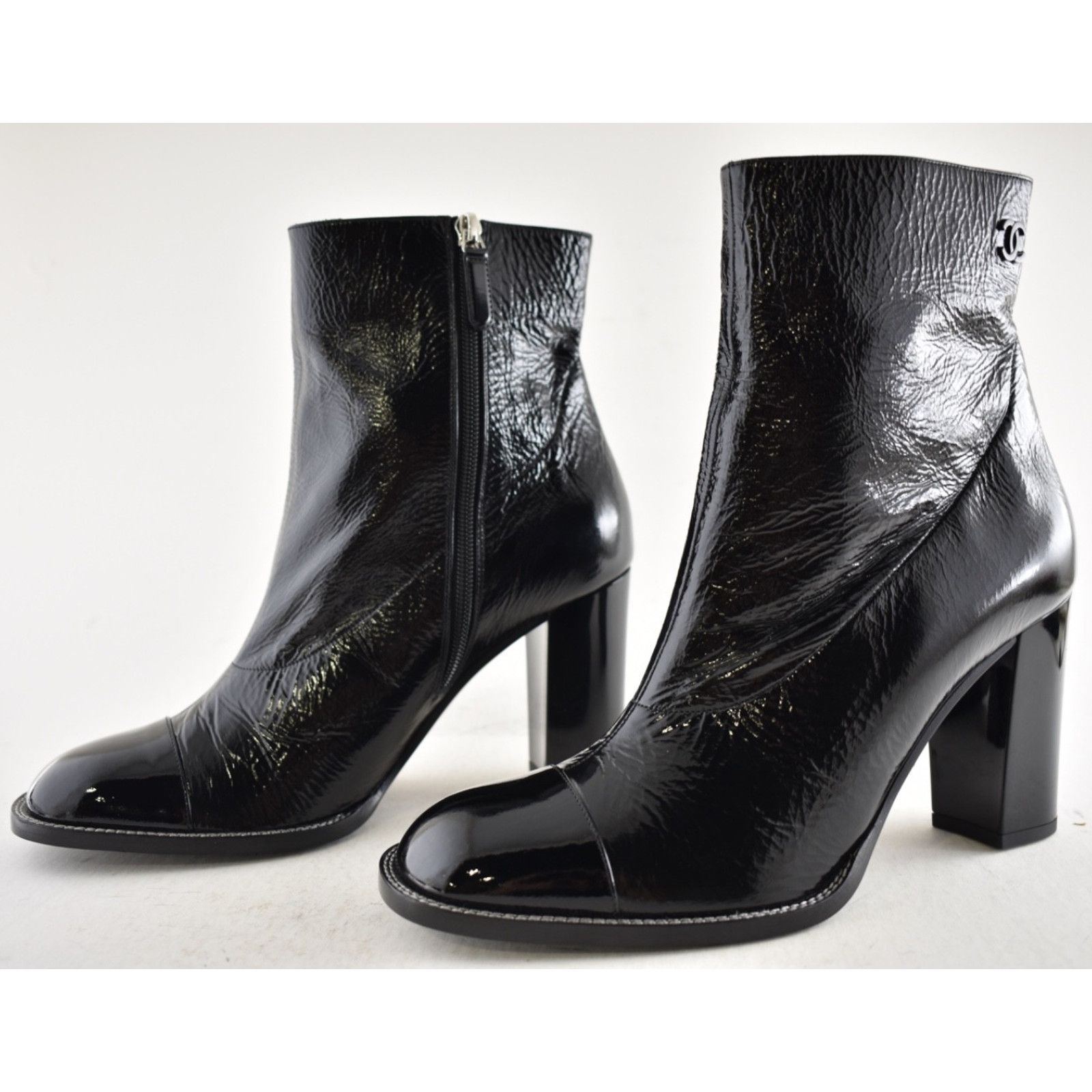 Chanel Chanel 24B Black Patent CC Logo Ankle Block Heel Bootie 42 Size US 11 / IT 41 - 14 Thumbnail