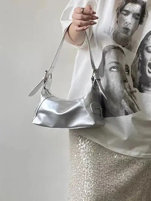 Designer Retro y2k versatile shoulder bag women's silver Size ONE SIZE - 2 Thumbnail