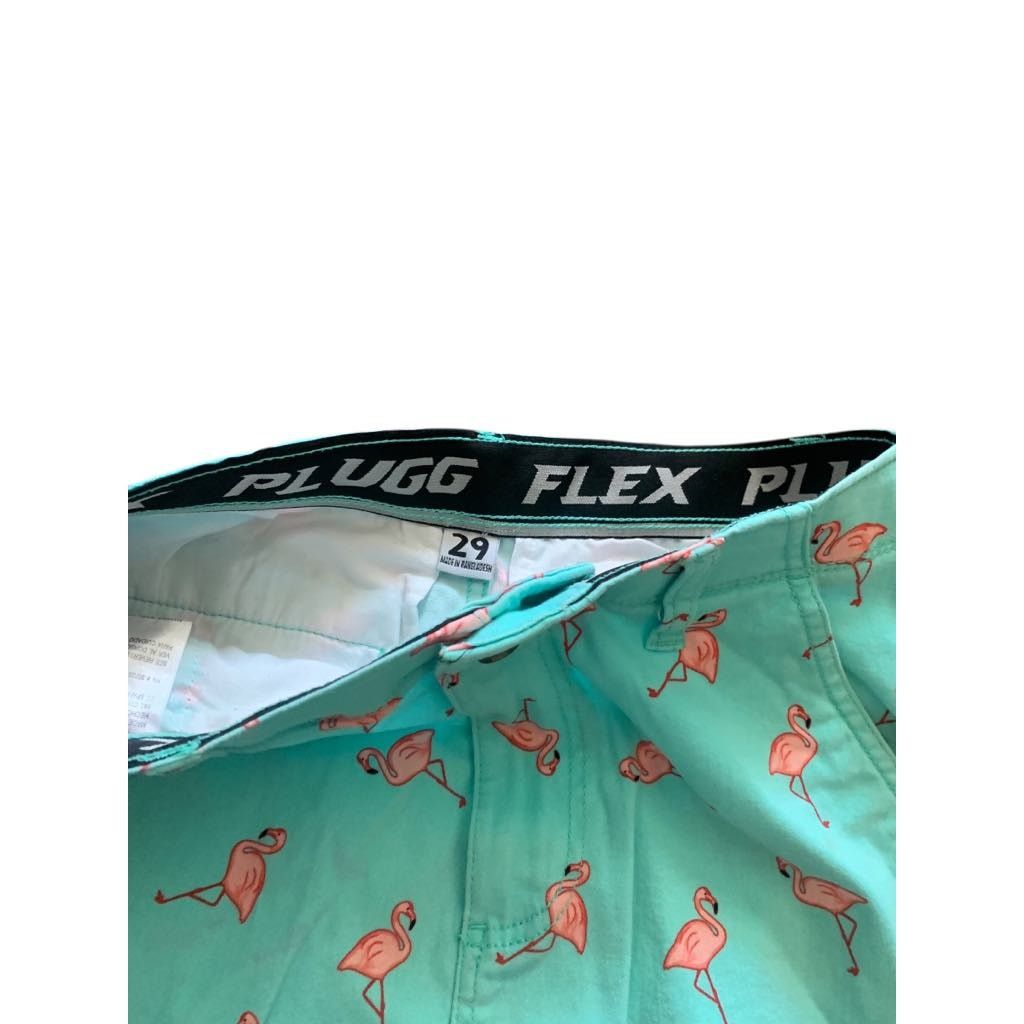 Other Plugg Flex Khaki Dress Shorts Green/Blue & Pink Flamingos 29 Size US 29 - 2 Thumbnail