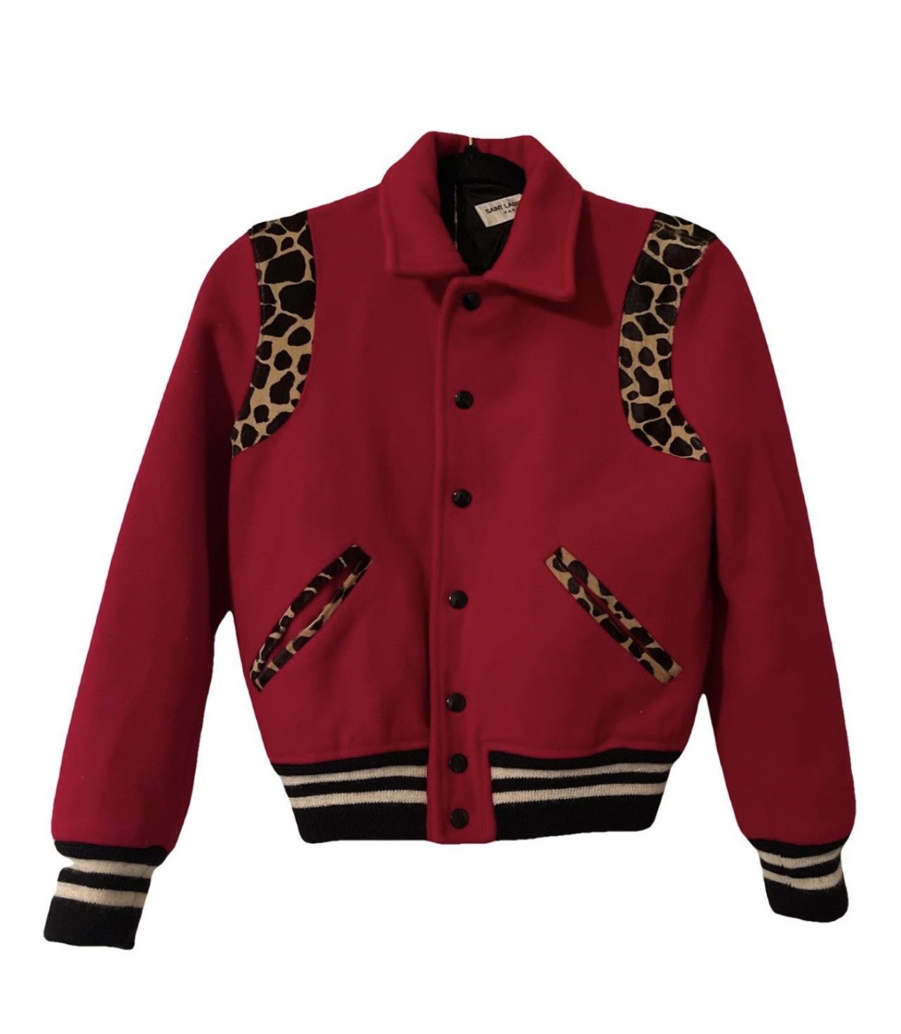 Image of Saint Laurent Paris Red Cheetah Teddy Jacket, Women's (Size XS)