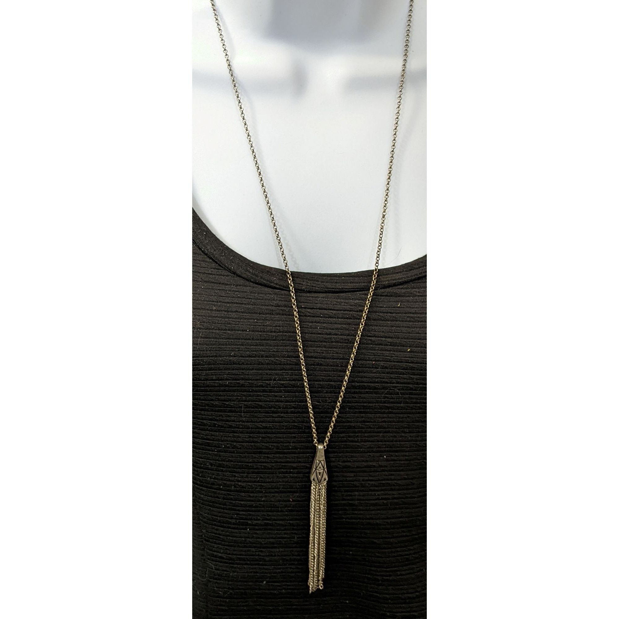 Other Silver Geometric Engraved Tassel Chain Necklace Size ONE SIZE - 2 Thumbnail