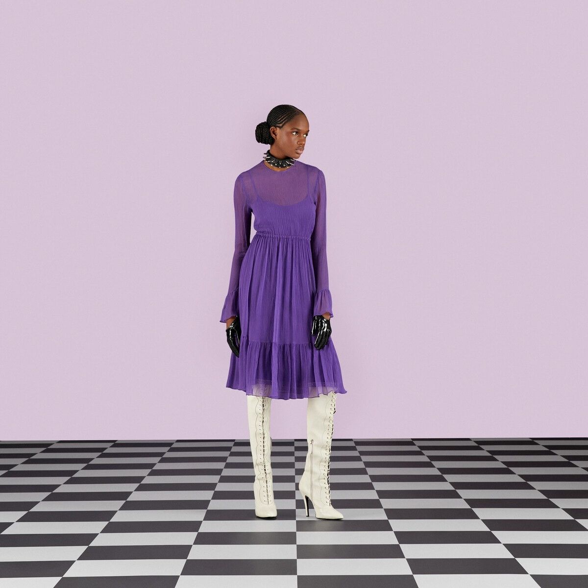 Gucci o1s1wg111025 Silk Chiffon Midi Dress in Purple Size XS / US 0-2 / IT 36-38 - 5 Thumbnail