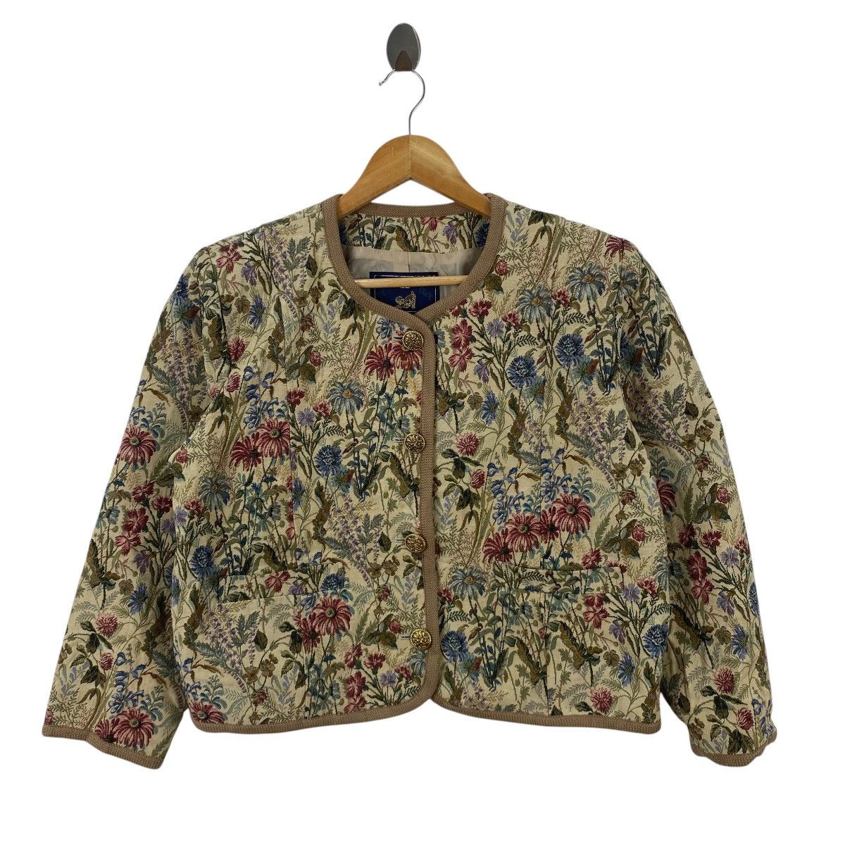 Vintage Vintage COCK TOWN Floral Tapestry Cropped Jacket Gobelin Size L / US 10 / IT 46 - 4 Thumbnail