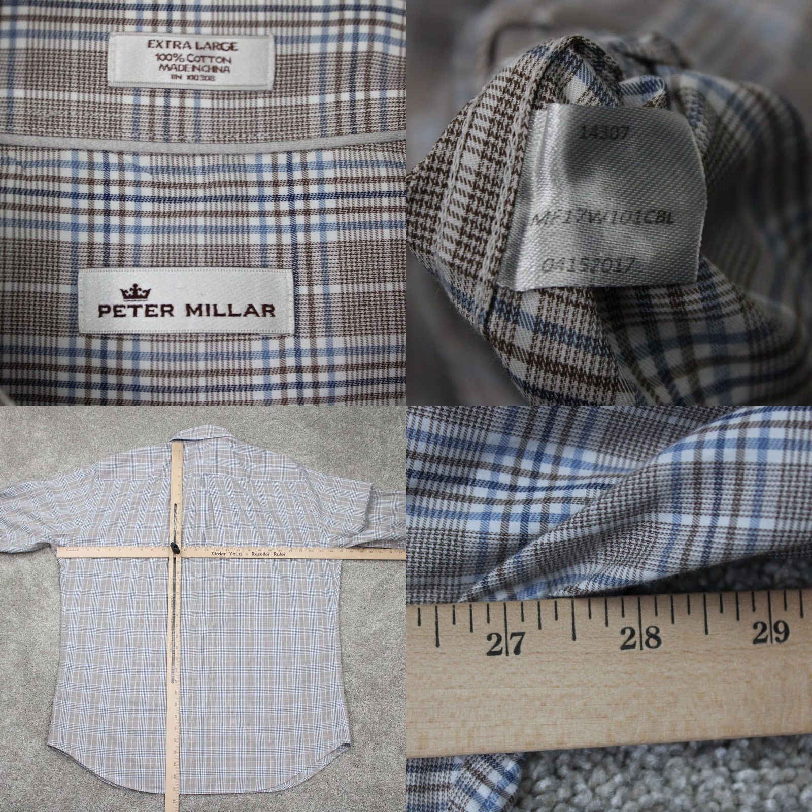 Peter Millar Peter Millar Shirt Mens XL Brown/Blue/White 100% Cotton Long Sleeve Button Down Shirt Size US XL / EU 56 / 4 - 8 Thumbnail