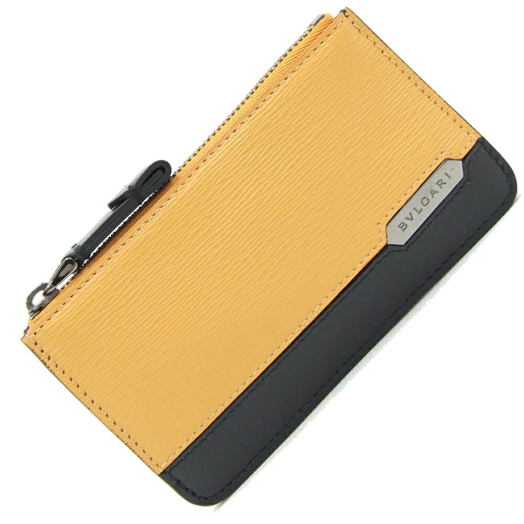 Bvlgari BVLGARI Coin Case 282777 Bright Yellow Black Leather Purse Key Holder Men's Size ONE SIZE - 1 Thumbnail