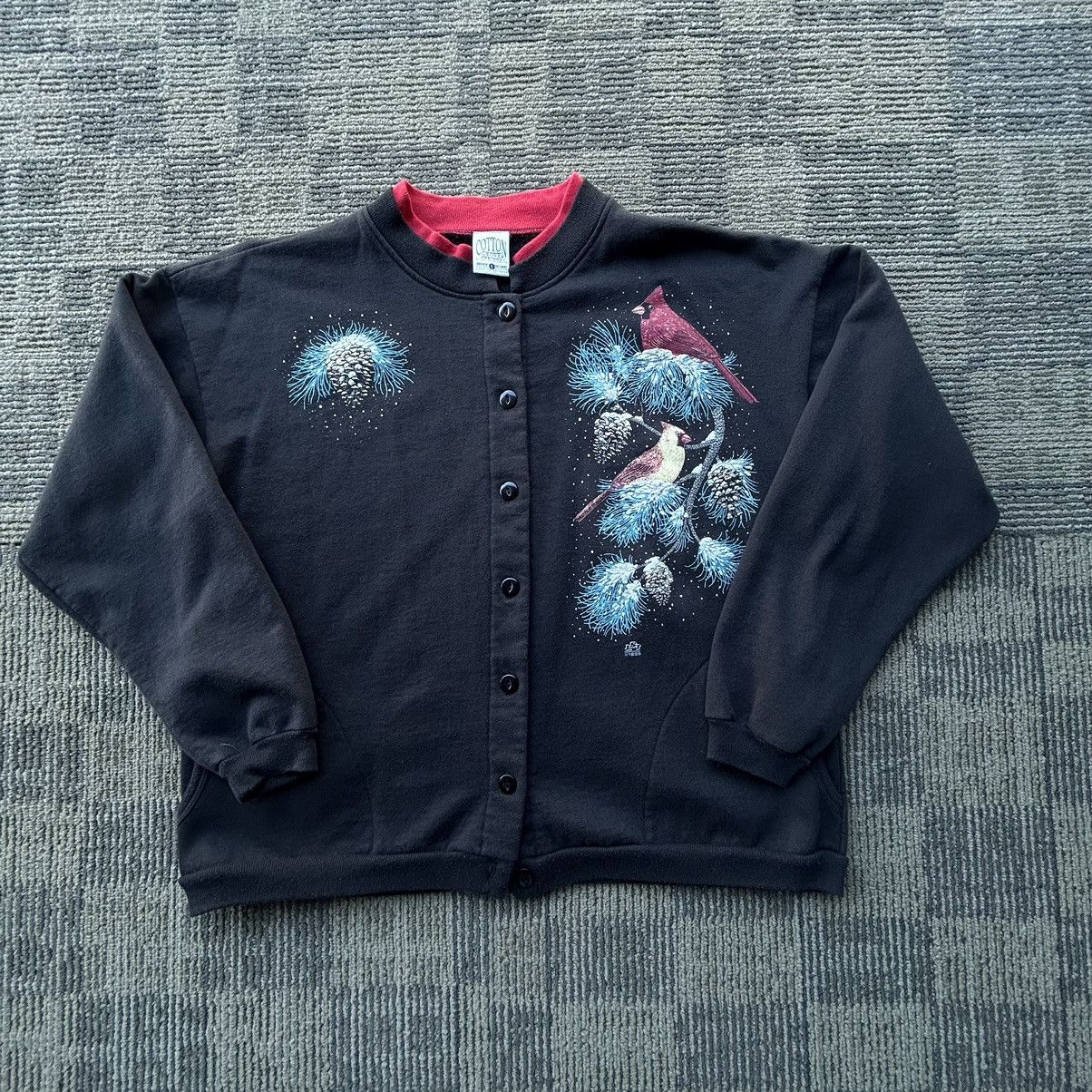 Vintage Vtg 1995 Nature Birds Black/Red Grandma Cardigan Sweater Size US L / EU 52-54 / 3 - 1 Thumbnail