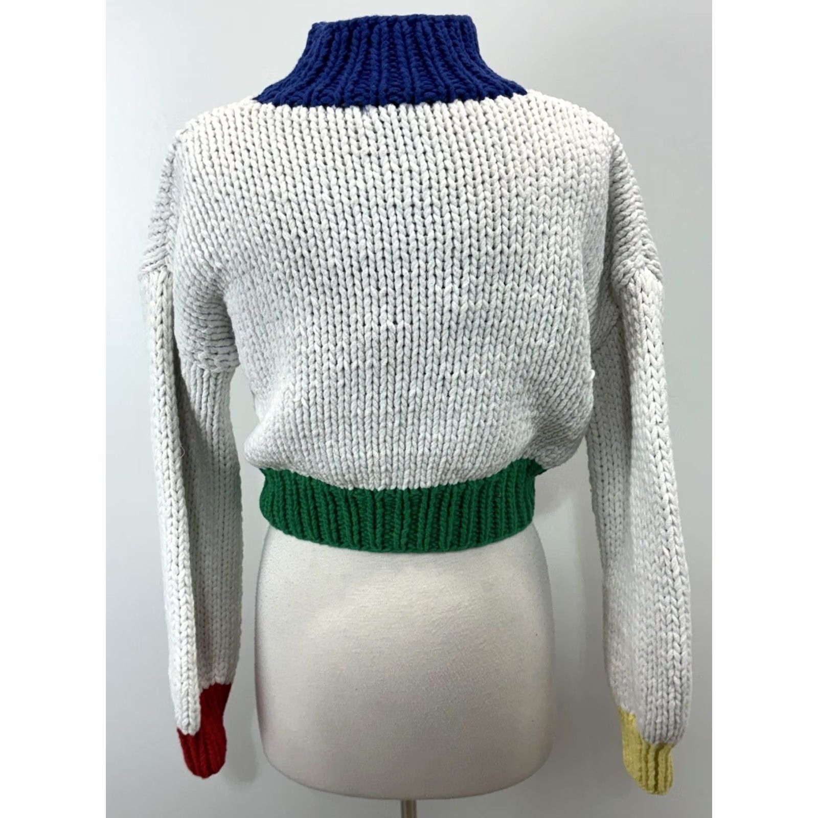 Vintage VINTAGE Yllw The Label Zora Chunky-Knit Sweater Mock Neck White Blue Yellow Ski Size L Size L / US 10 / IT 46 - 3 Thumbnail