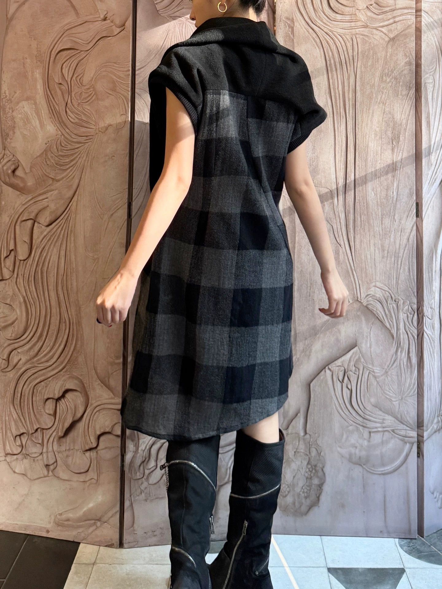 Vintage Japanese Vintage Wool Plaid Structured Collar Dress Size M / US 6-8 / IT 42-44 - 5 Thumbnail