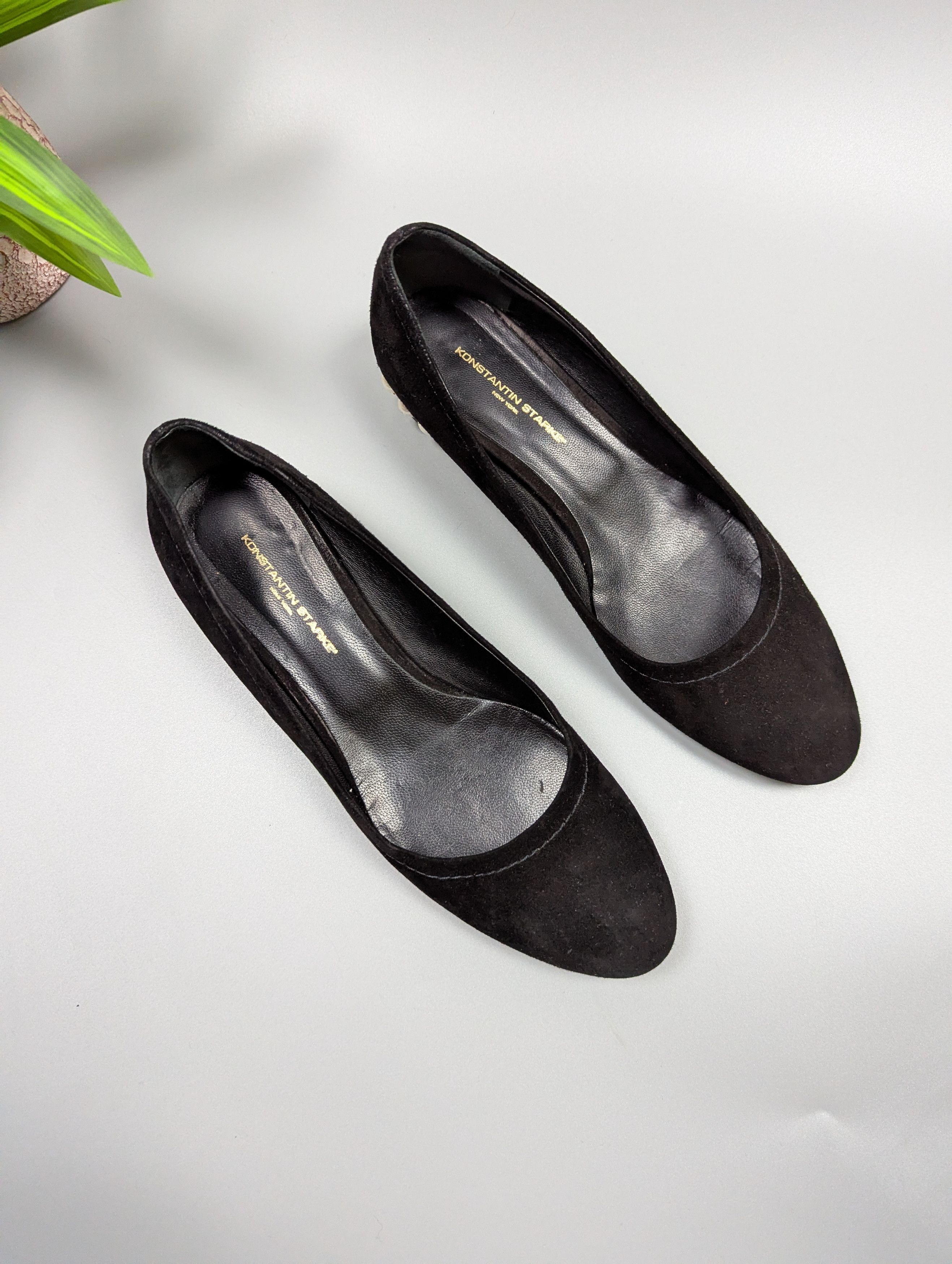 Vintage Konstantin Starke Vintage Black Suede Pumps Pearl Block Heel Size US 8.5 / IT 38.5 - 5 Thumbnail