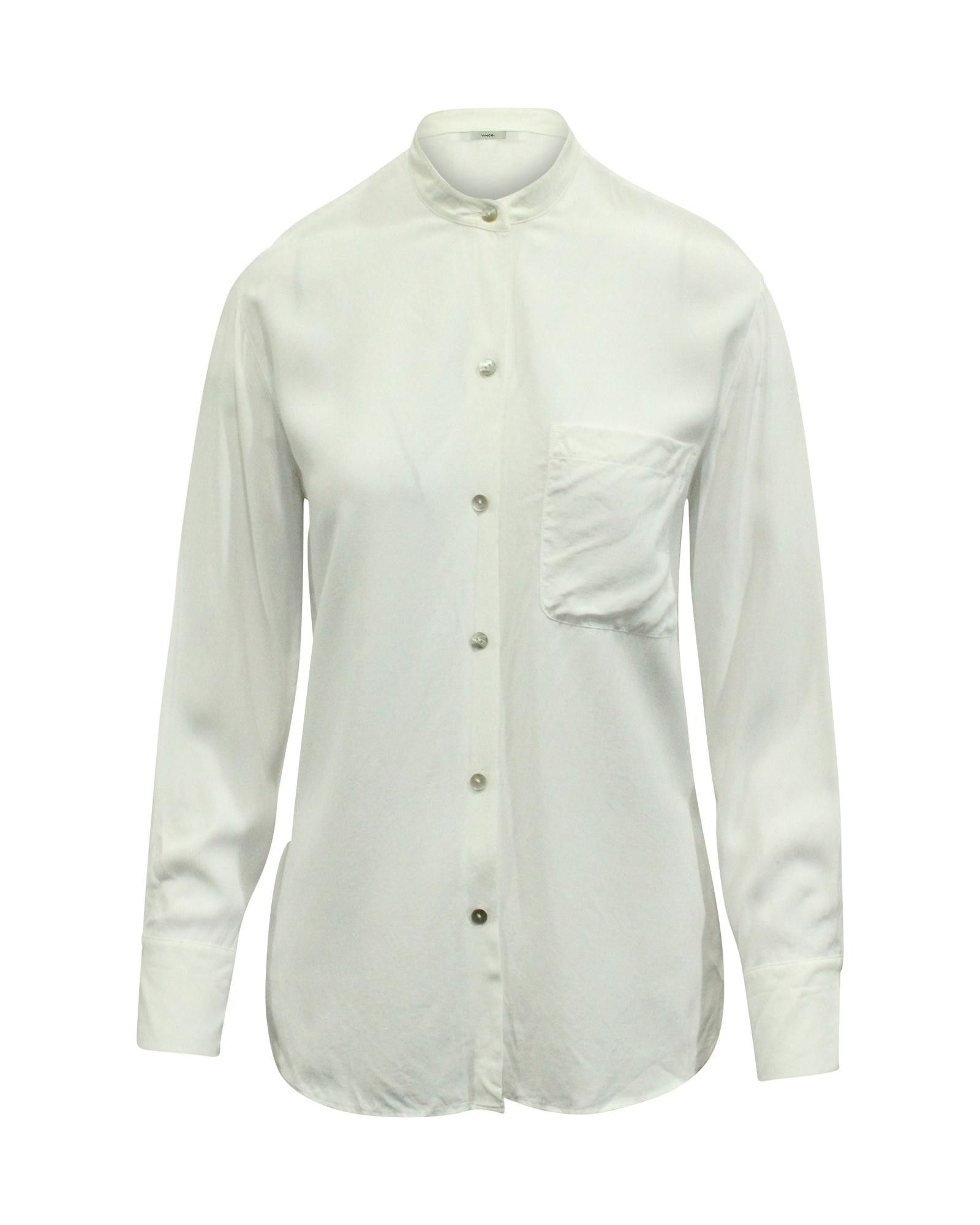 image of Vince Refined White Mandarin Collar Shirt In Luxurious Viscose, Women's (Size XS)