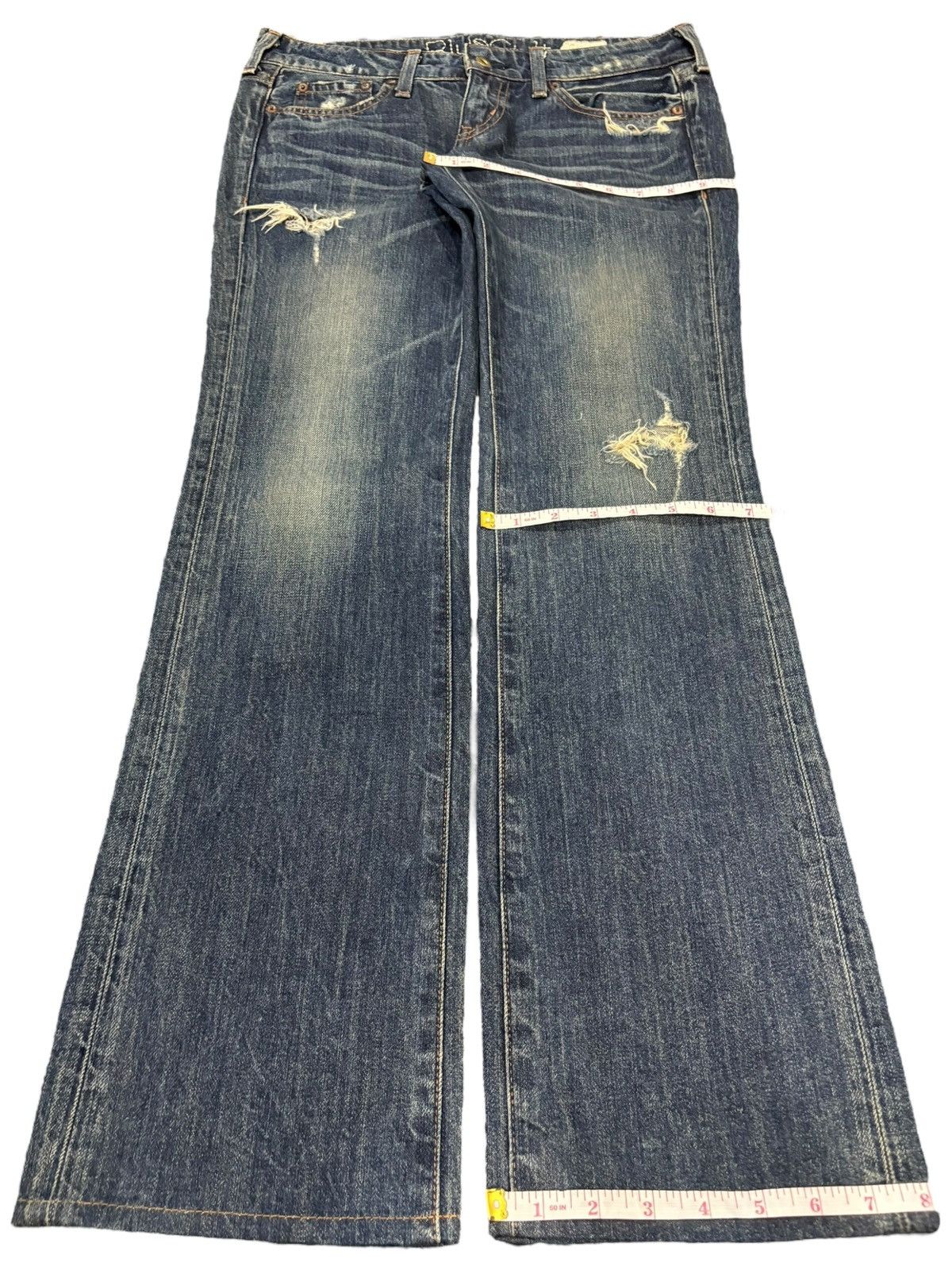 Japanese Brand Vintage Blue Cult Distressed Flare Low Rise Jeans Size 31" - 12 Thumbnail
