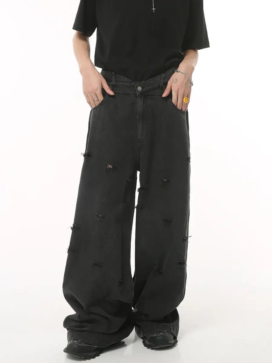 Japanese Brand × Jean Embroidery Patchwork Distressed Baggy Black Jeans Size US 28 / EU 44 - 6 Thumbnail