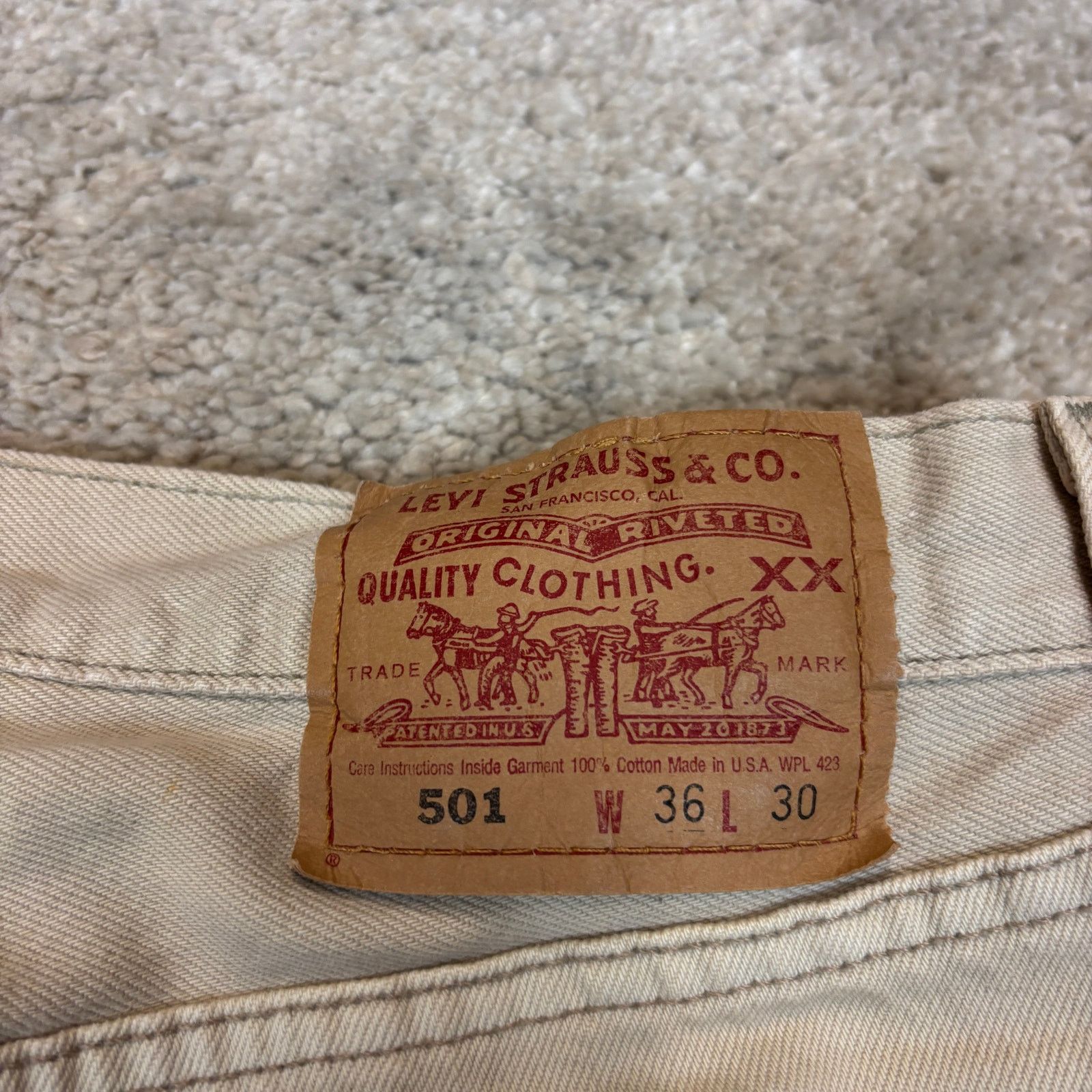 Levi's × Vintage Vintage 90s Levi's 501 Straight Leg Beige Denim Jeans 36x30 Size US 36 / EU 52 - 4 Thumbnail