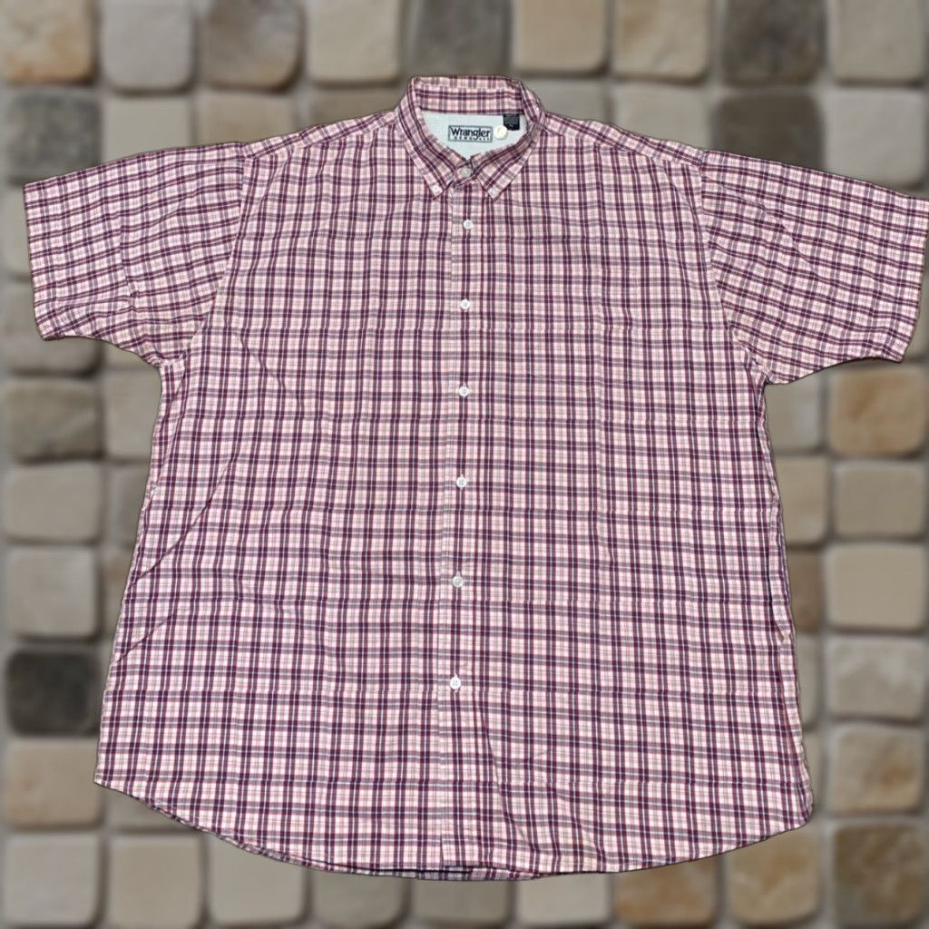 Wrangler Wrangler Shirt Mens XL Short Sleeve Plaid Button Up Western Red Pink White Size US XL / EU 56 / 4 - 1 Thumbnail