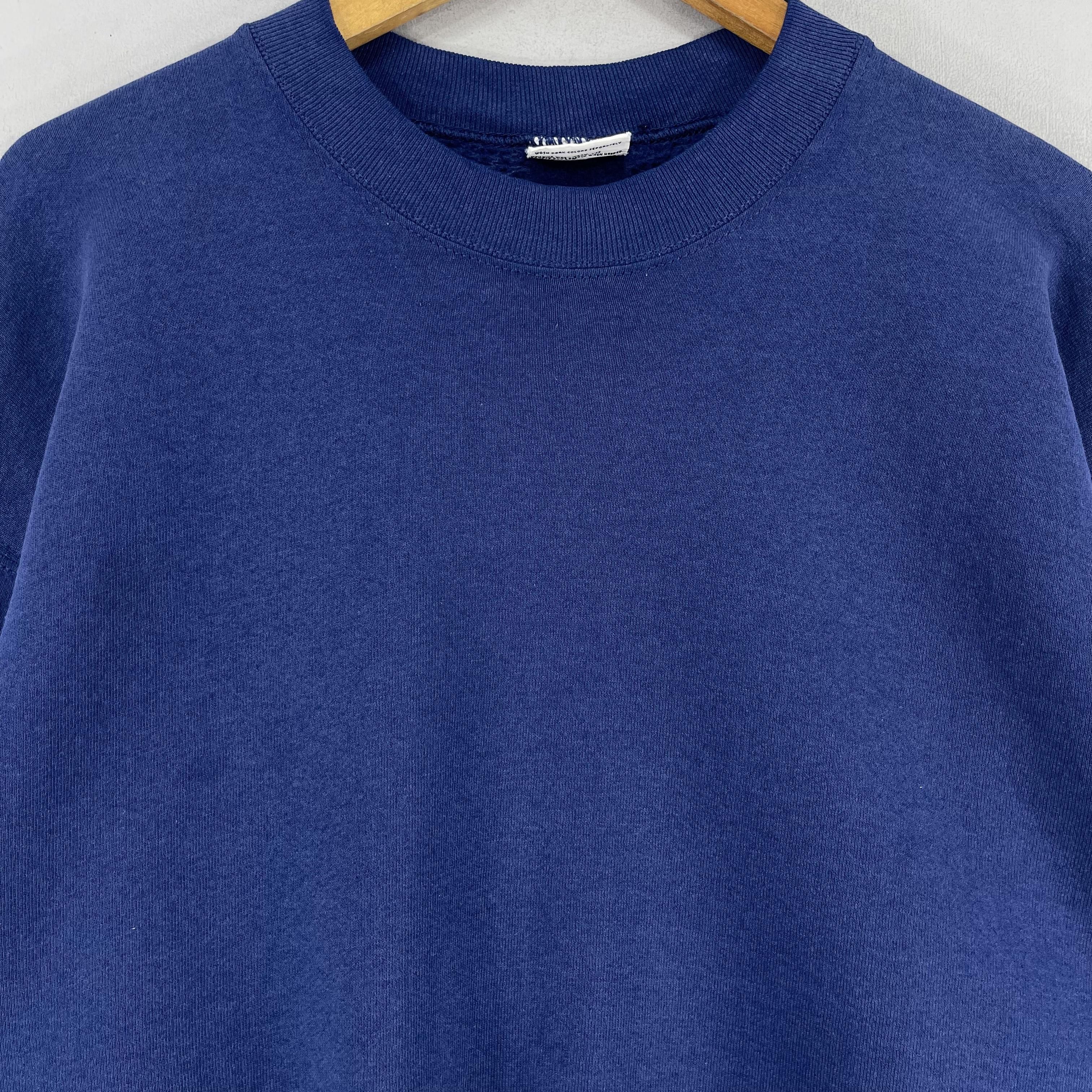 Vintage Vintage 90s Plain Blank Blue Crewneck Sweatshirt Size US XL / EU 56 / 4 - 2 Thumbnail