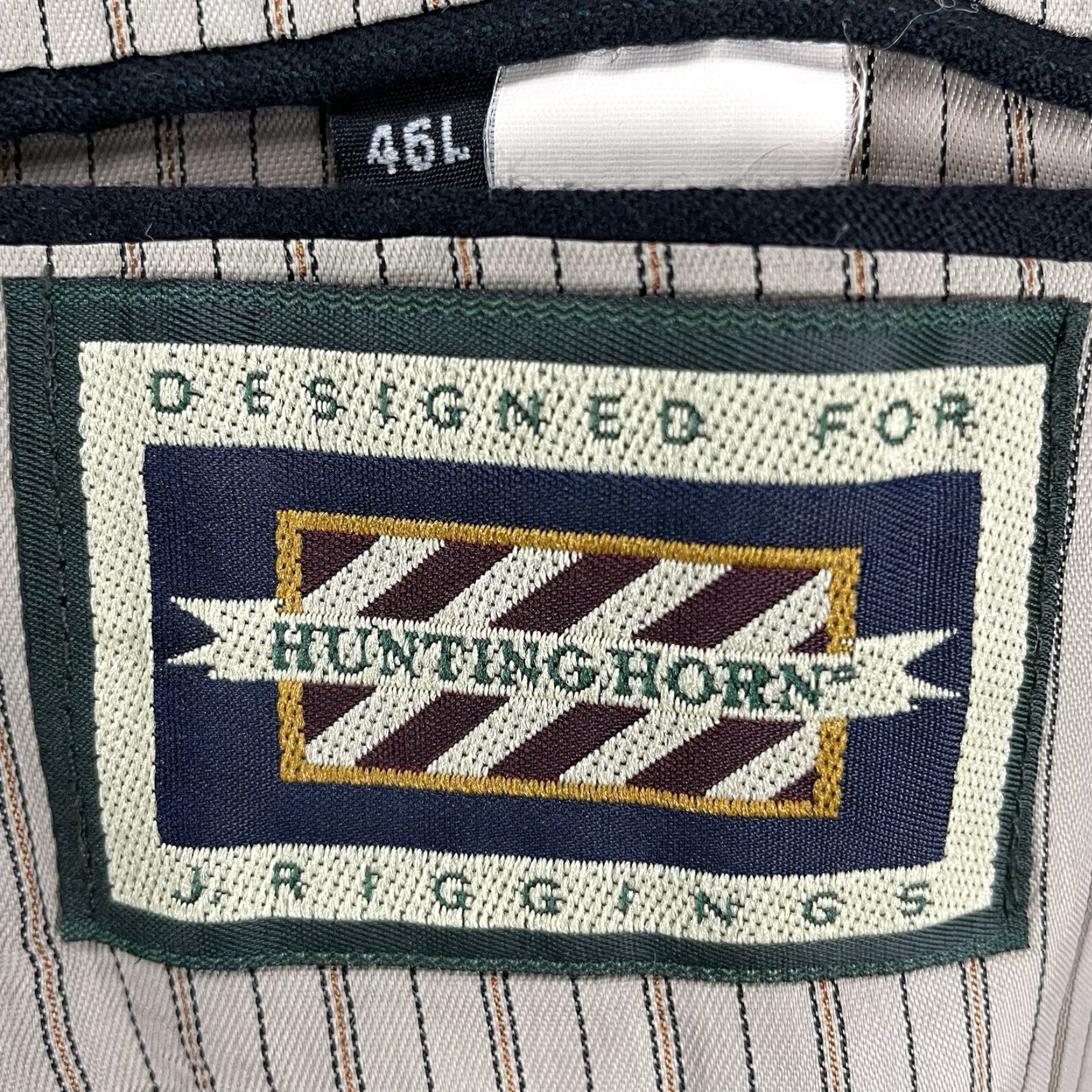 Vintage Hunting Horn Blazer Wool Black Striped 2 Button Ventless Notch USA Made Size 46L Men Jacket Size 46R - 3 Thumbnail
