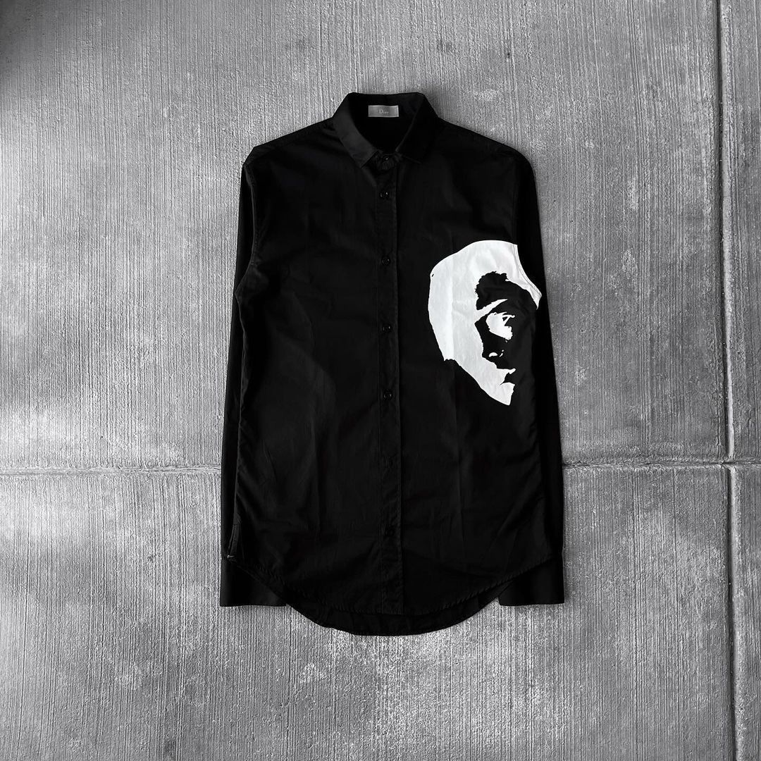 image of Dior x Hedi Slimane Ss2006 Face Print Dress Shirt in Black, Men's (Size Small)