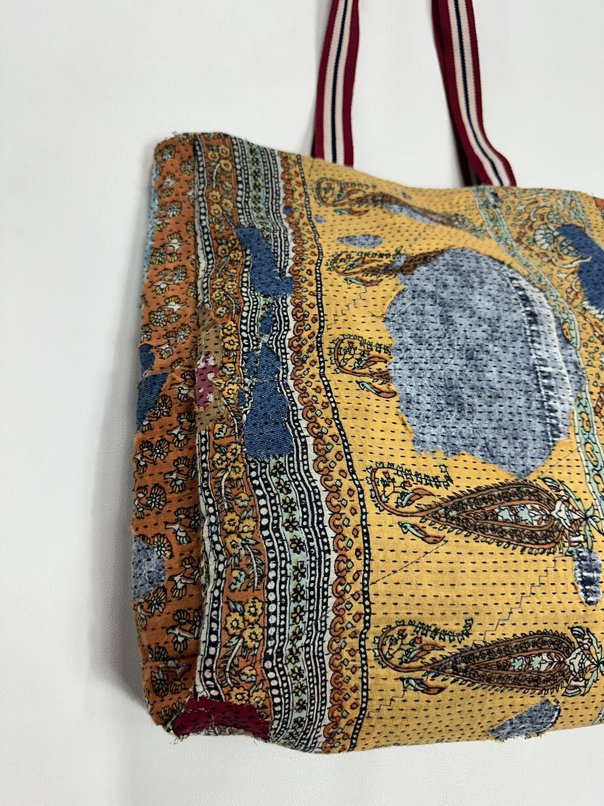 Handmade Custom Made Distressed denim Patchwork Boro Paisley tote bag Size ONE SIZE - 2 Thumbnail