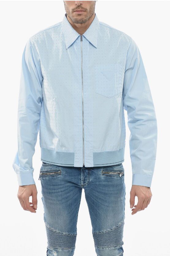 image of Prada Og1Mm0524 Studded Cotton Shirt In Light Blue, Men's (Size Medium)