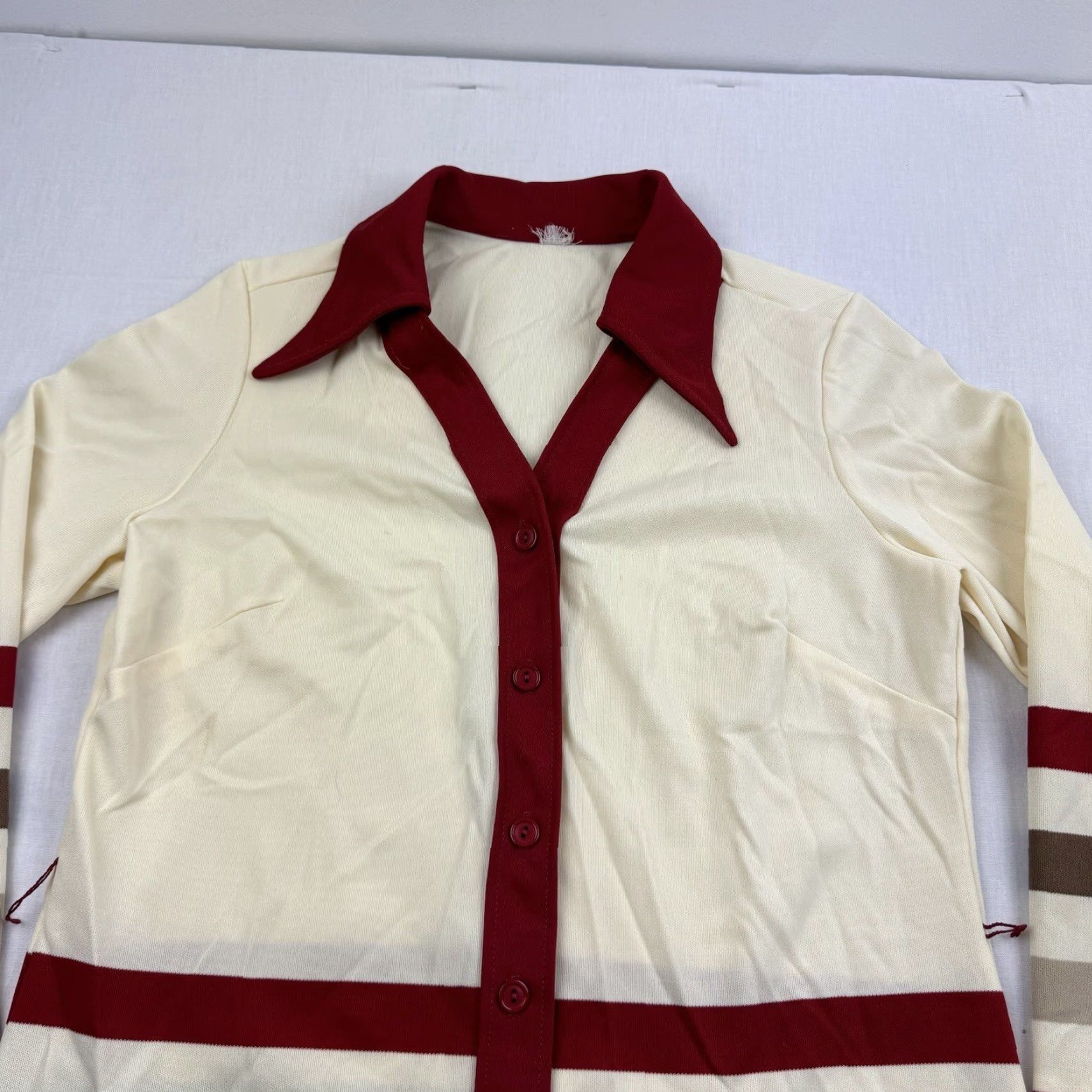 Vintage VINTAGE Blouse Womens Large Cream Red Button-Up Collared USA 70s 60s Long Sleeve Ivory Womens Large Size L / US 10 / IT 46 - 2 Thumbnail