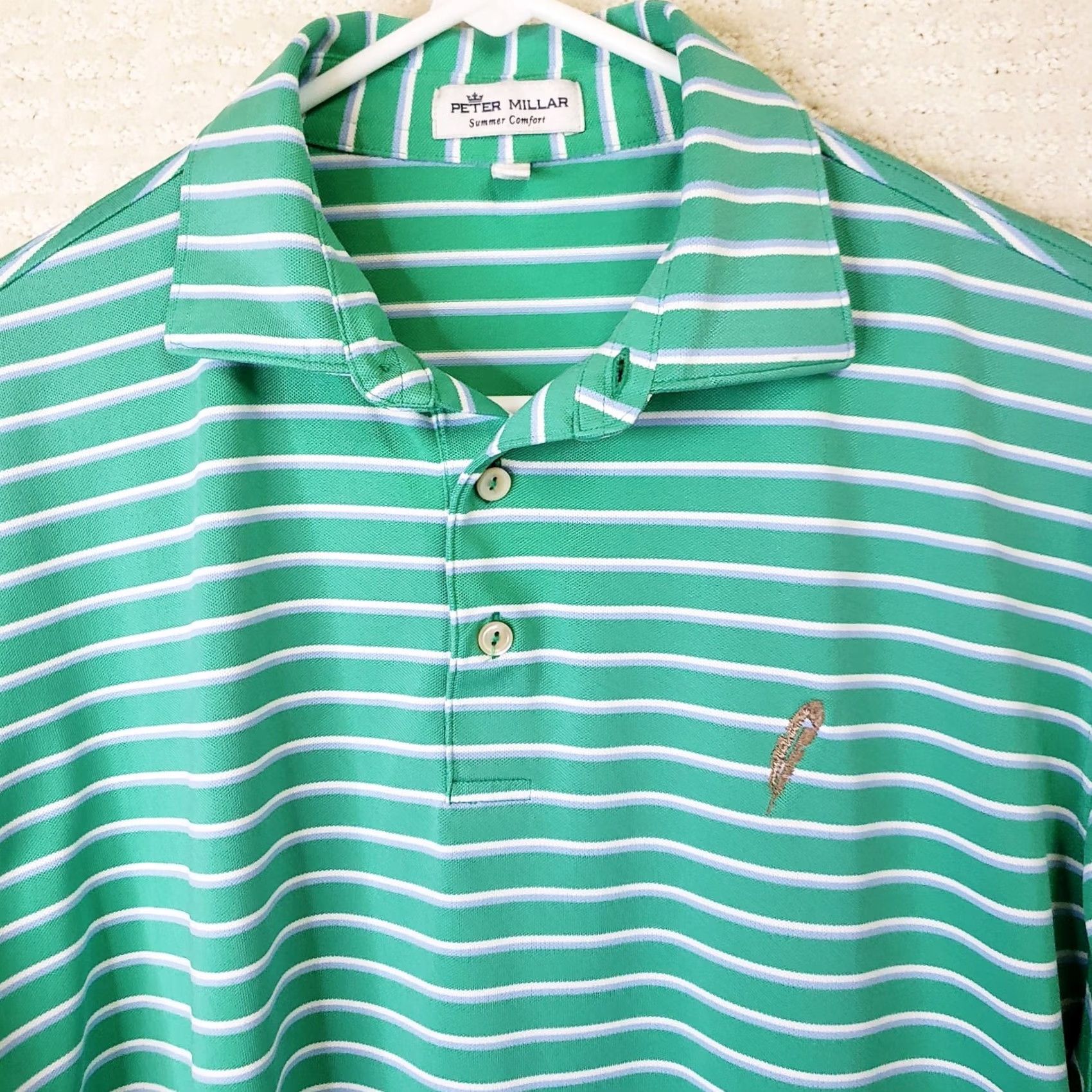 Peter Millar Peter Millar Summer Comfort Polo Shirt Mens Sz M Green w White Blue Stripes SS Size US M / EU 48-50 / 2 - 3 Thumbnail