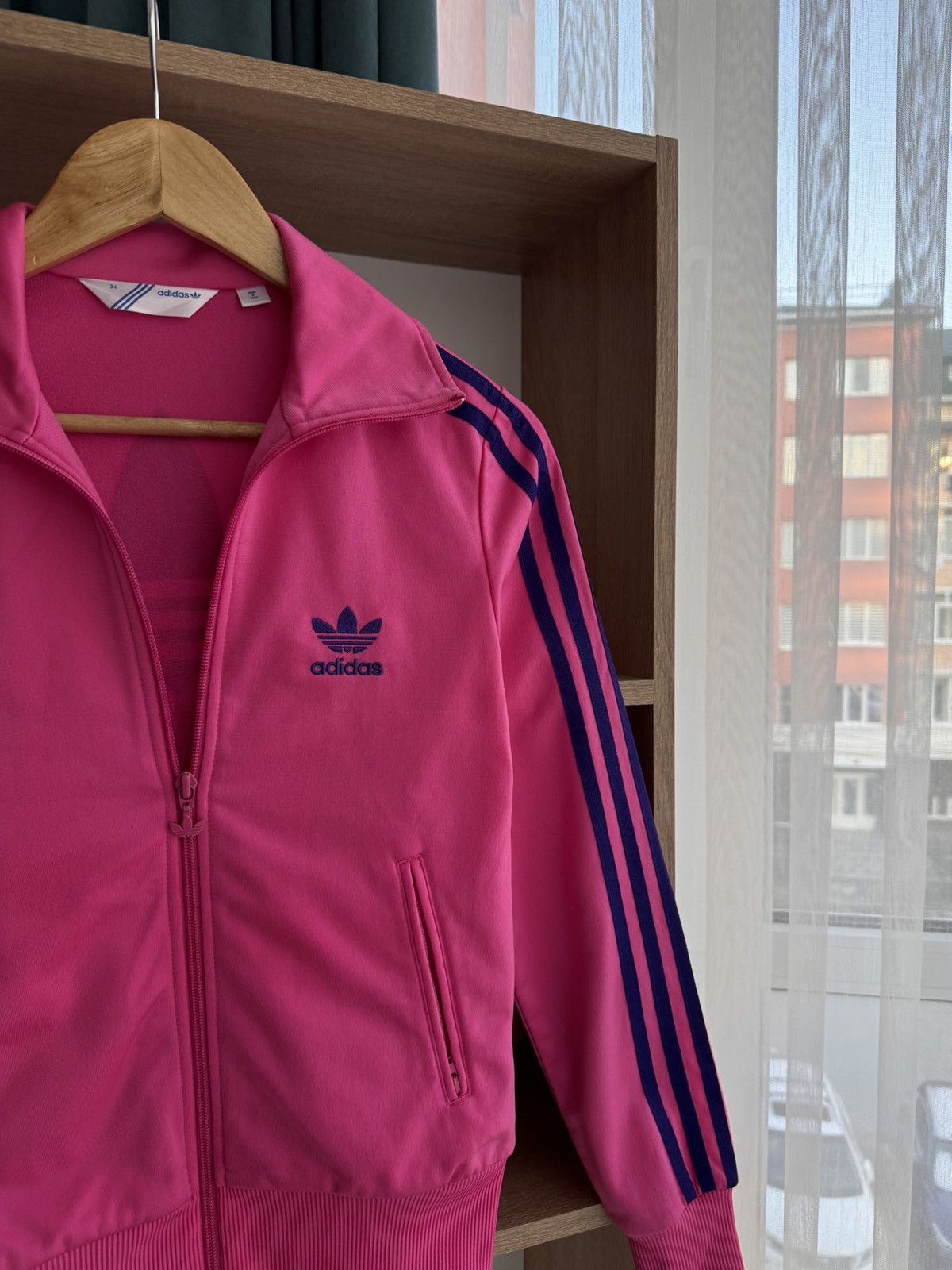 Adidas × Vintage Vintage Adidas Firebird Three Stripes Pink Big Logo Hoodie Size S / US 4 / IT 40 - 2 Thumbnail