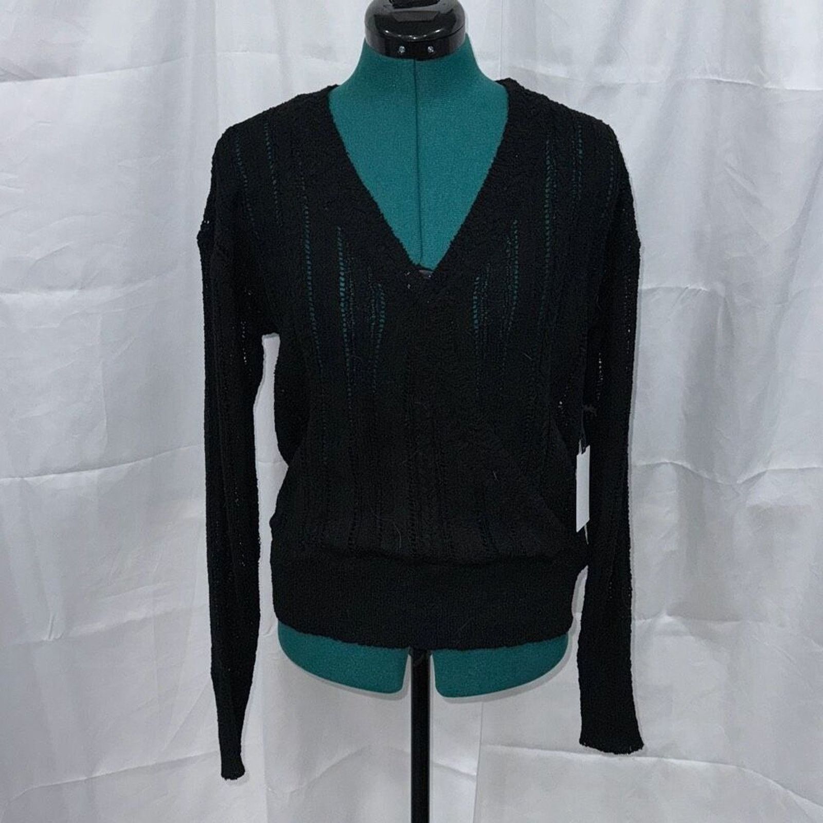 ASTR The Label ASTR Black Open Knit Cross Front Sweater | Sz M, NWT Size M / US 6-8 / IT 42-44 - 2 Thumbnail