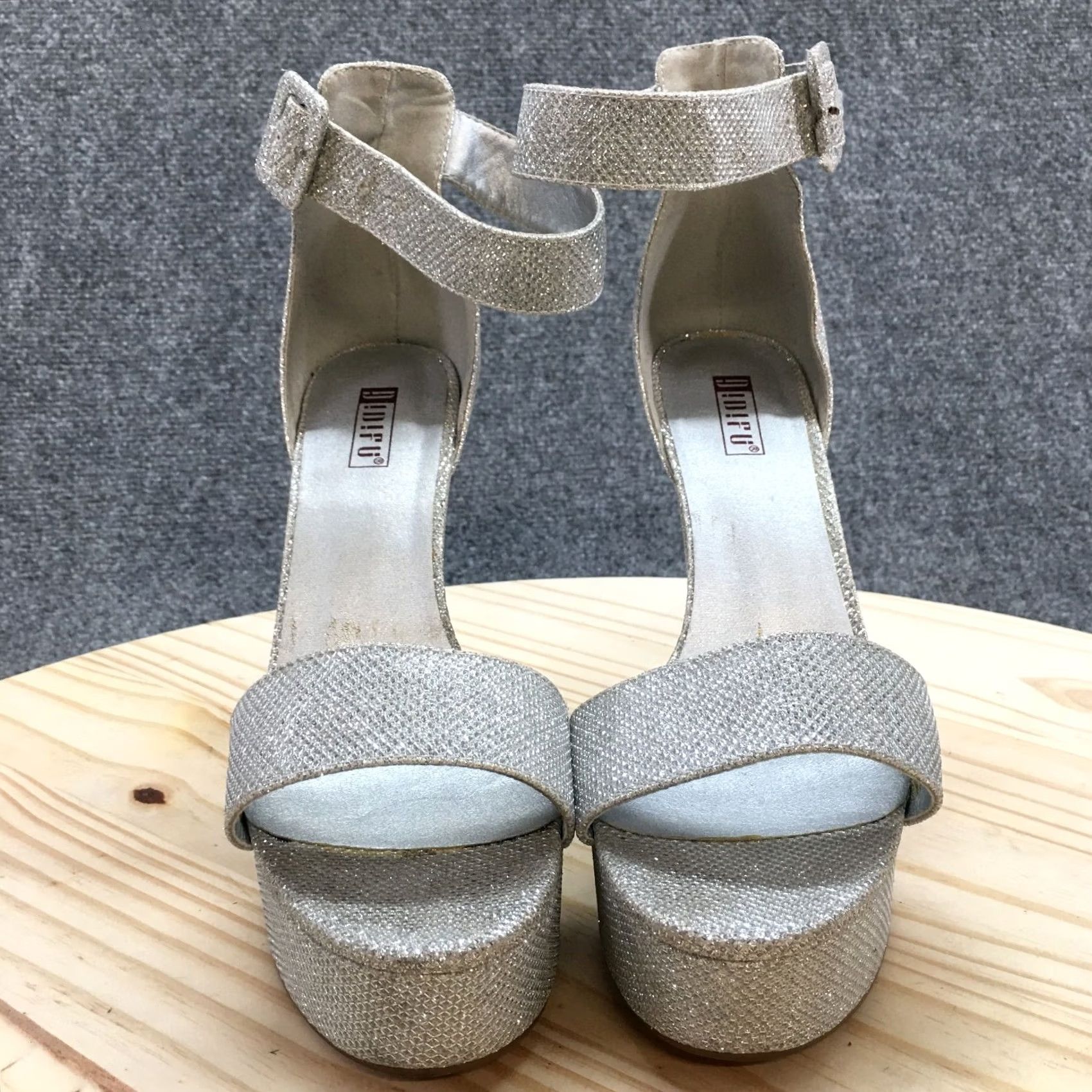 Vintage Idifu Heels Womens 9 Silver Fabric Strappy Platform Buckle Ankle Open Toe Casual Size US 9 / IT 39 - 5 Thumbnail