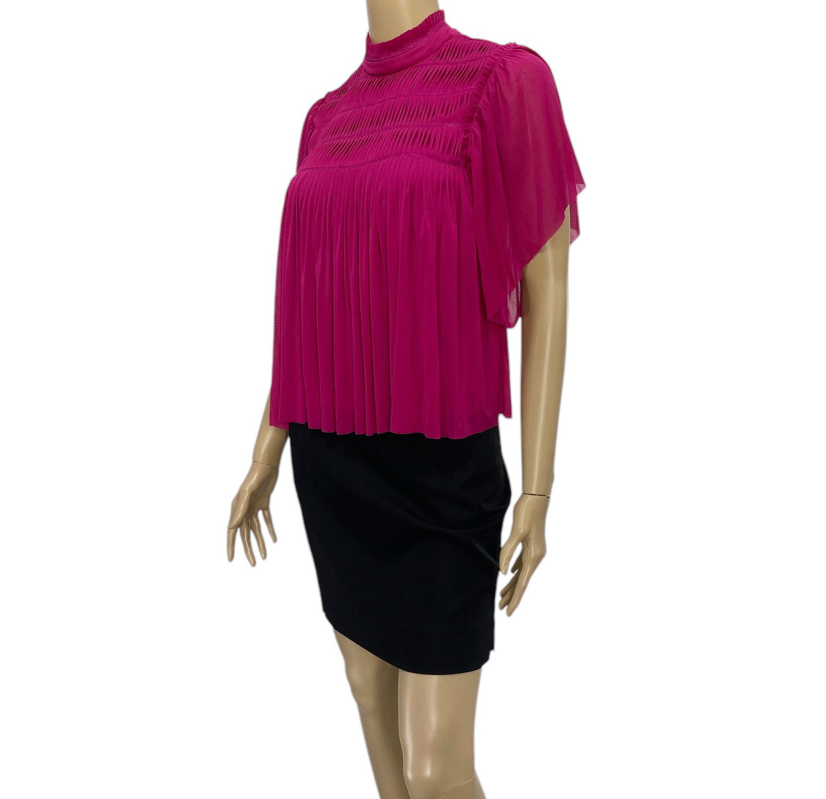 Vivienne Tam Pink Gathered Pleated High Neck Top Size XS / US 0-2 / IT 36-38 - 3 Thumbnail