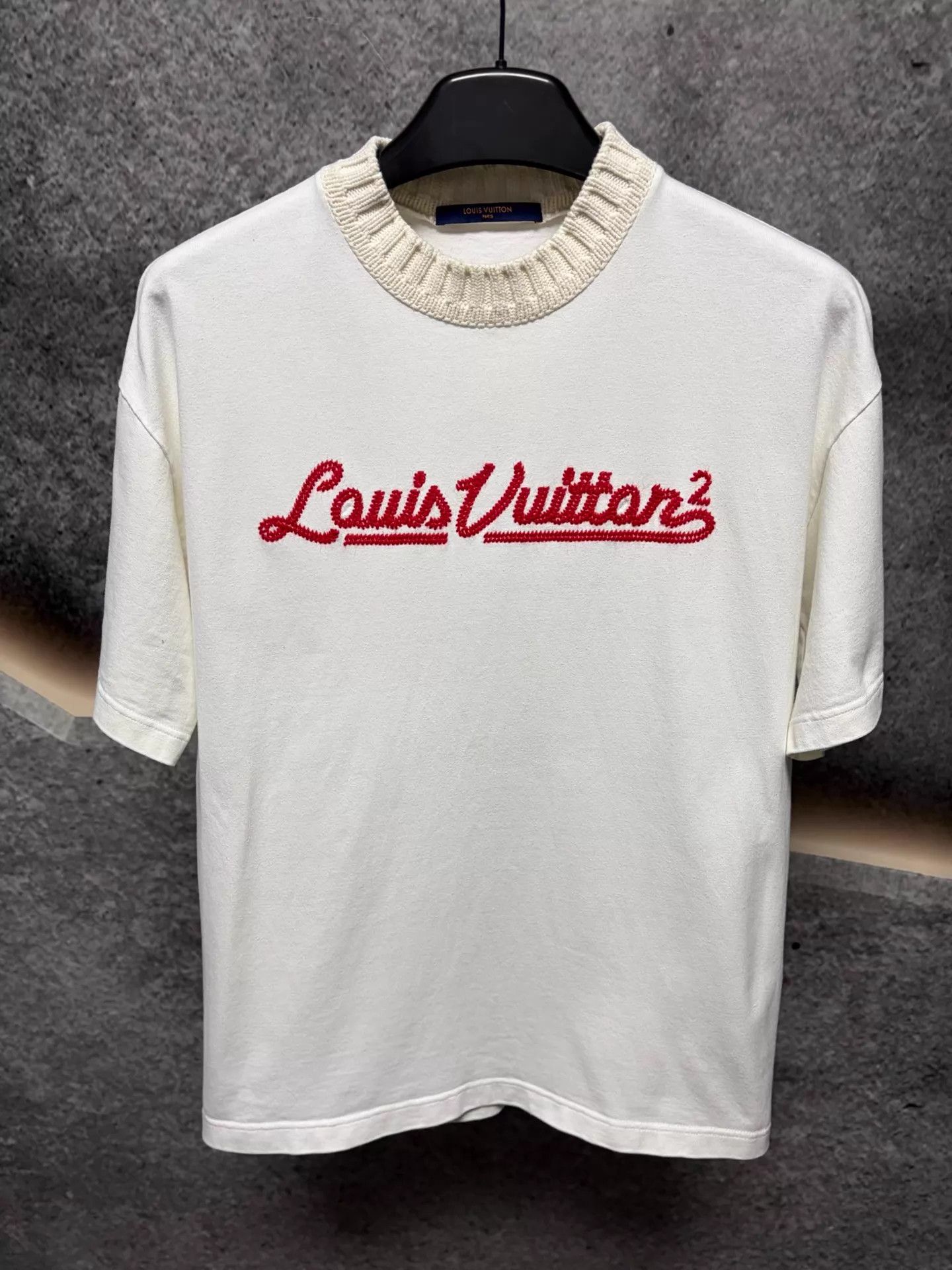 Louis Vuitton LV Knit Short-Sleeve White Red Logo Embroidery S Size S / US 4 / IT 40 - 1 Thumbnail