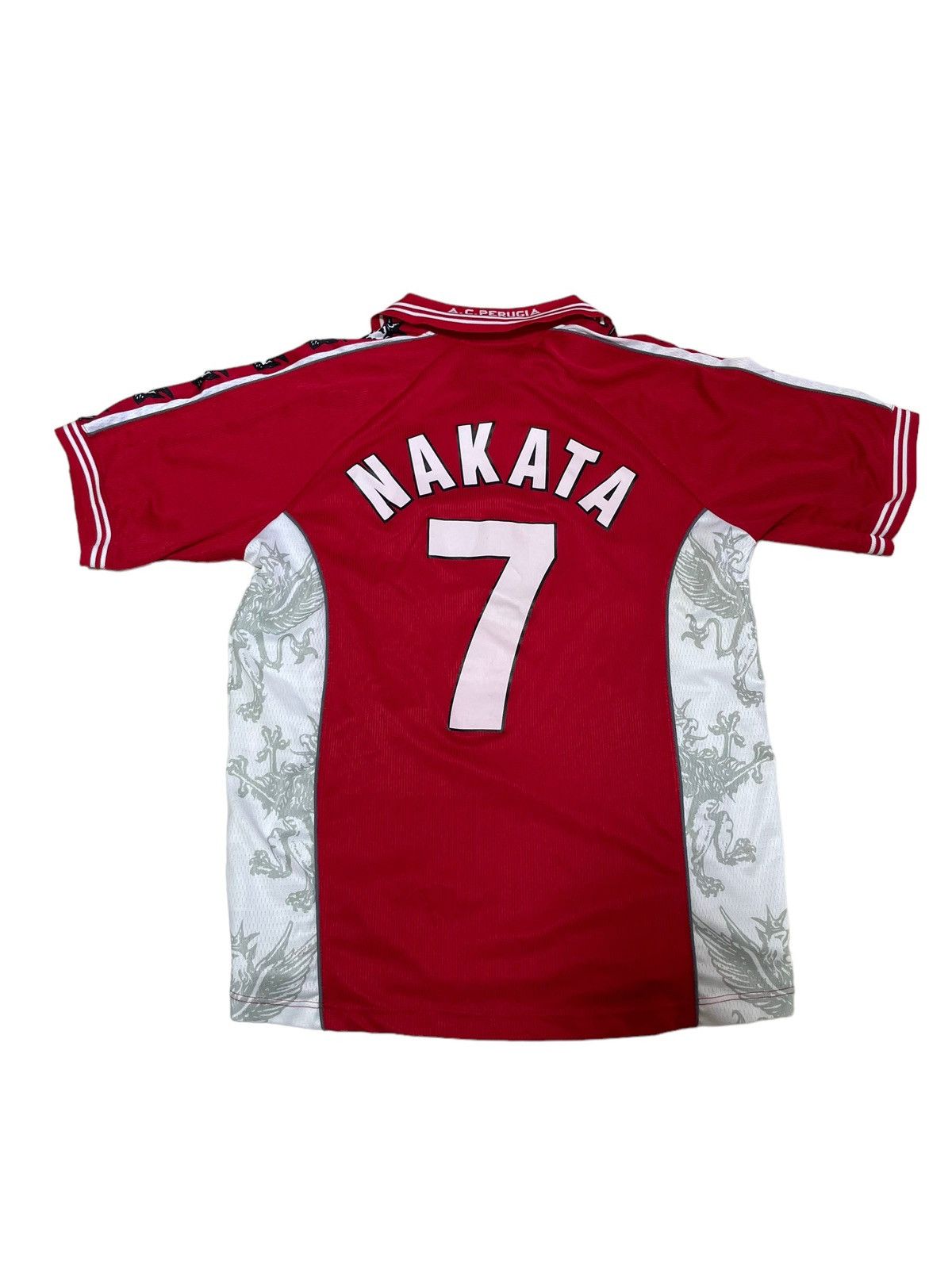 image of Soccer Jersey 99-00 Galex Perugia No.7 Hidetoshi Nakata in Red, Men's (Size Large)