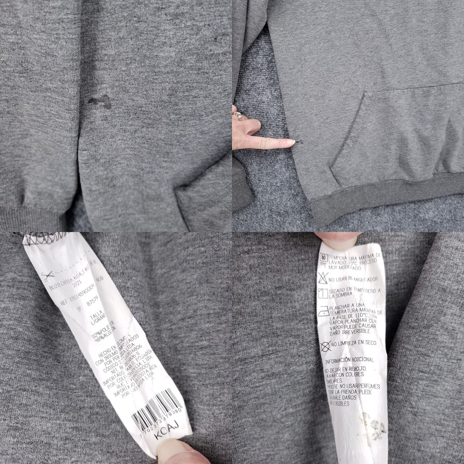 Vintage Koaj Hoodie Men L Gray Fleece Pullover Long Sleeve Knit Embroidered Hooded Pocket Regular Weight Sweatshirt Size US L / EU 52-54 / 3 - 8 Thumbnail