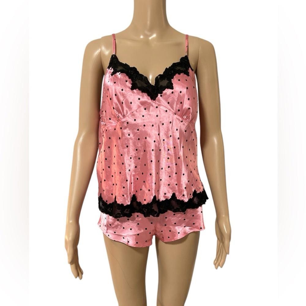 Designer La senza Pink Polka Dot Lace Trim Sleepwear Set Size ONE SIZE - 1 Thumbnail