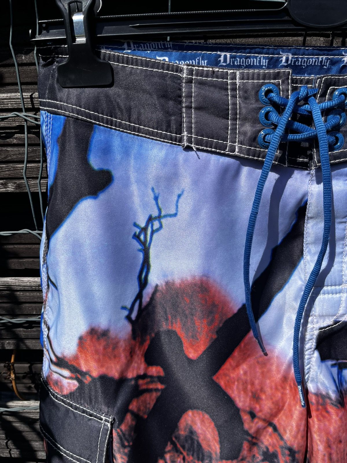 Pink Floyd × Vintage 🎸 PINK FLOYD THE WALL DRAGONFLY RARE SURF SHORTS Y2K TRUNKS Size US 32 / EU 48 - 6 Thumbnail