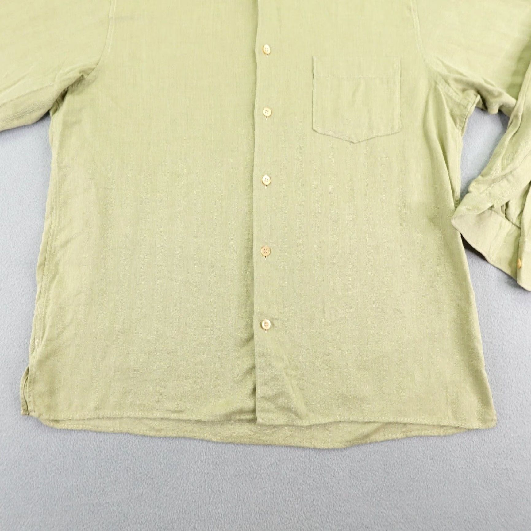 Ermenegildo Zegna VINTAGE Ermenegildo Zegna Shirt Men Large Beige Herringbone Twill Button-Up Long Sleeve Size US L / EU 52-54 / 3 - 5 Thumbnail