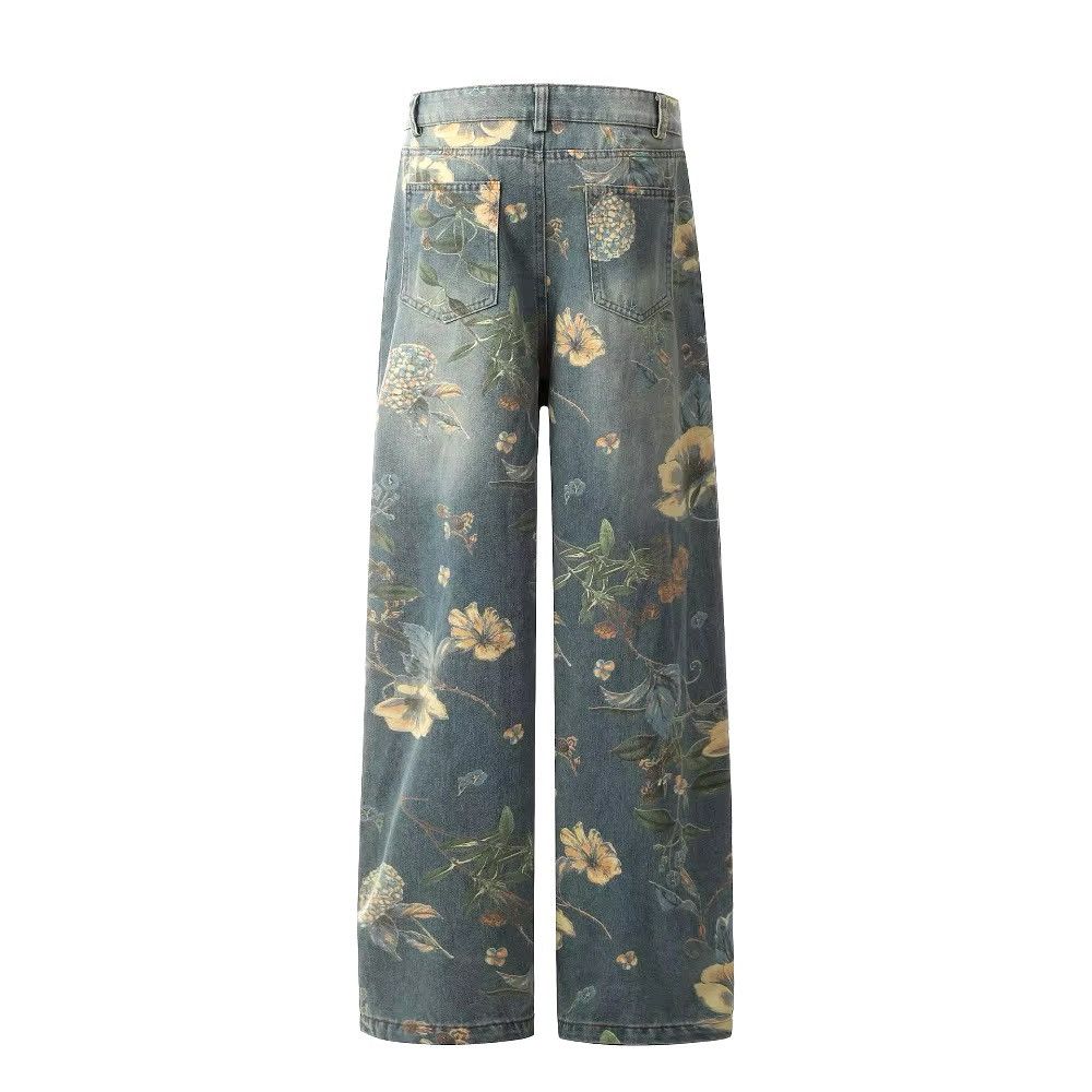 Japanese Brand × Vintage Streetwear Flower Printed Loose Jeans Size US 33 - 5 Thumbnail